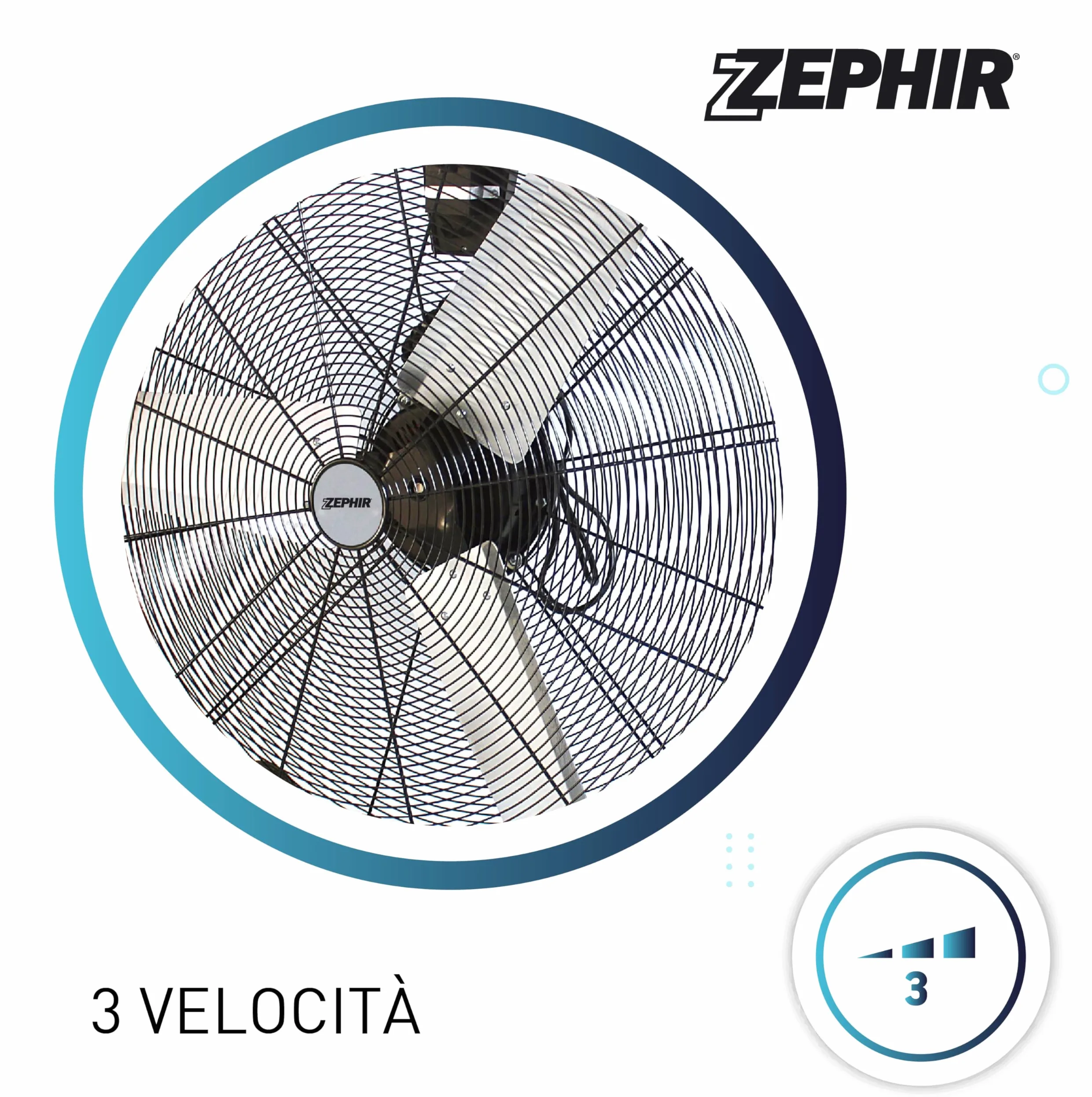 Zephir ZDM90CM Ventilatore Industriale da Terra Professionale con Ruote Struttura Interamente in Metallo Superpotente Pala 90 cm Gabbia 3 velocità selezionabili Motore da 360W, Nero