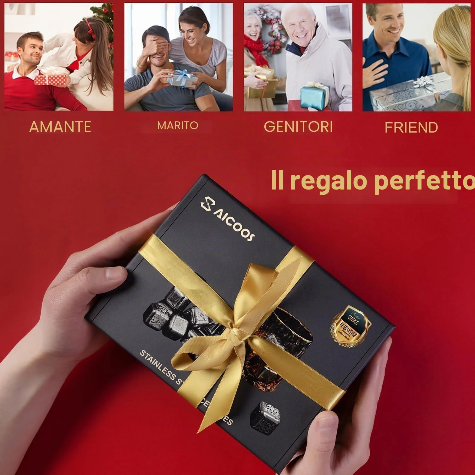 Cubetti di Ghiaccio Riutilizzabili in Acciaio Inox 16 Pezzi - Pietre per Whisky Regalo Uomo