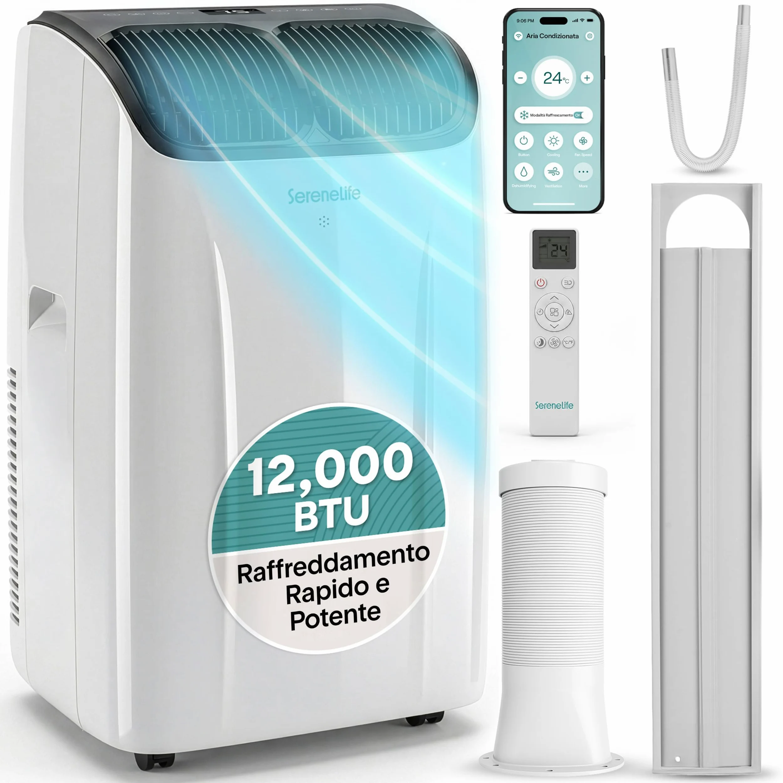 SereneLife Condizionatore Portatile 12000 BTU, Climatizzatore Portatile 3 in 1 con Deumidificatore e Ventilazione, Pinguino Condizionatore Silenzioso, Telecomando, Kit Finestra Incluso, Casa, Ufficio