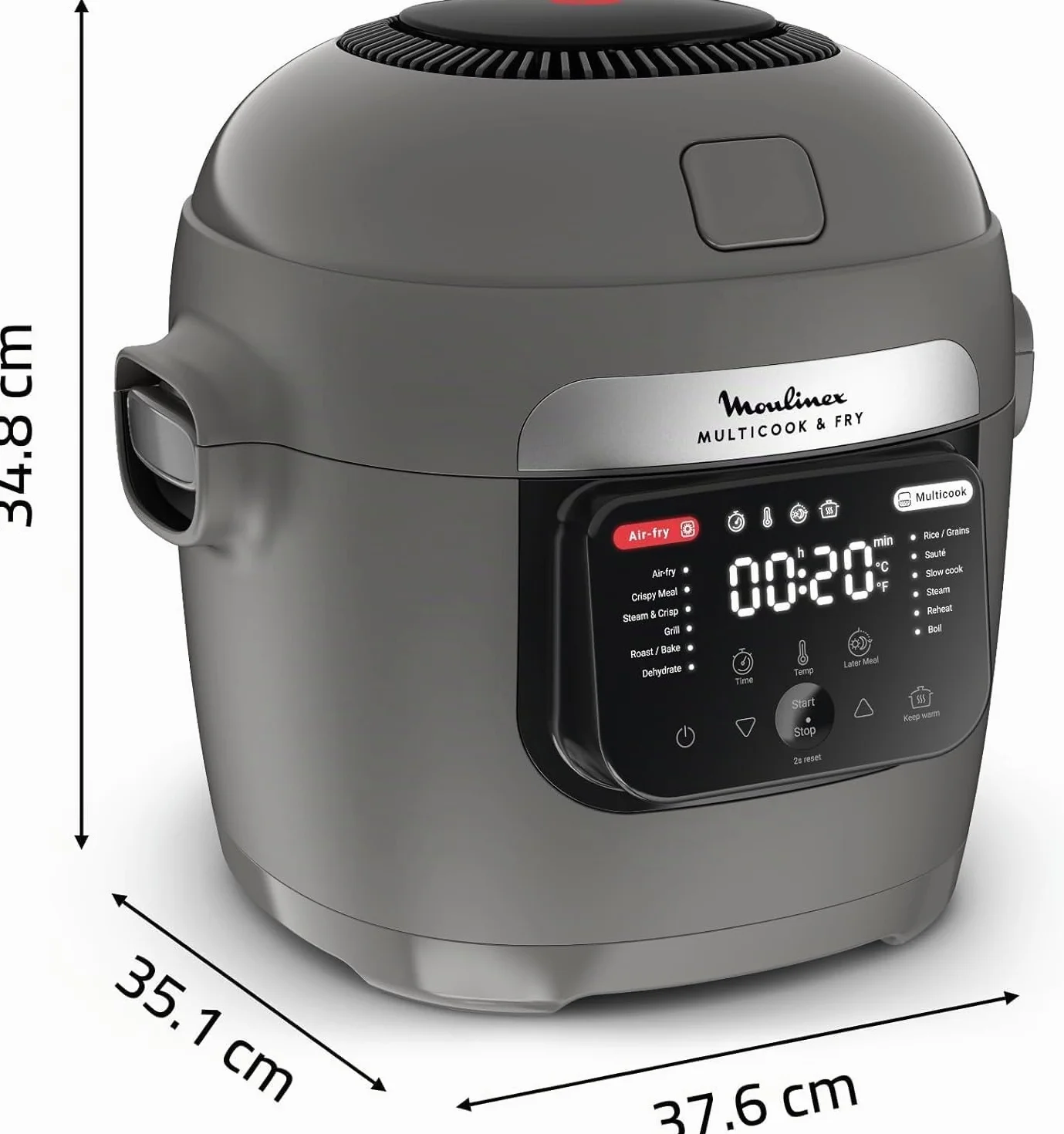 Moulinex Multicook & Fry MZ730BF0 Multicooker e friggitrice ad aria, 12 programmi, cottura 2 piani, 6 L, grigio