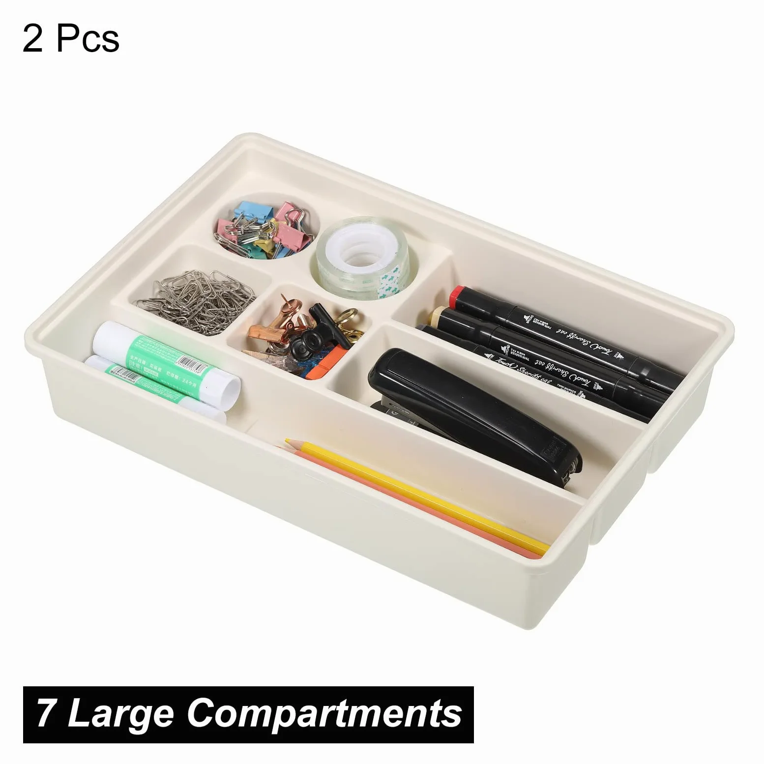 PATIKIL Ad incastro Scrivania Cassetto Organizer, 2pz Plastica Cassetto Divisore Contenitore Contenitori per Ufficio Cucina Camera da letto Cassettone Trucco Armadietto, Bianco