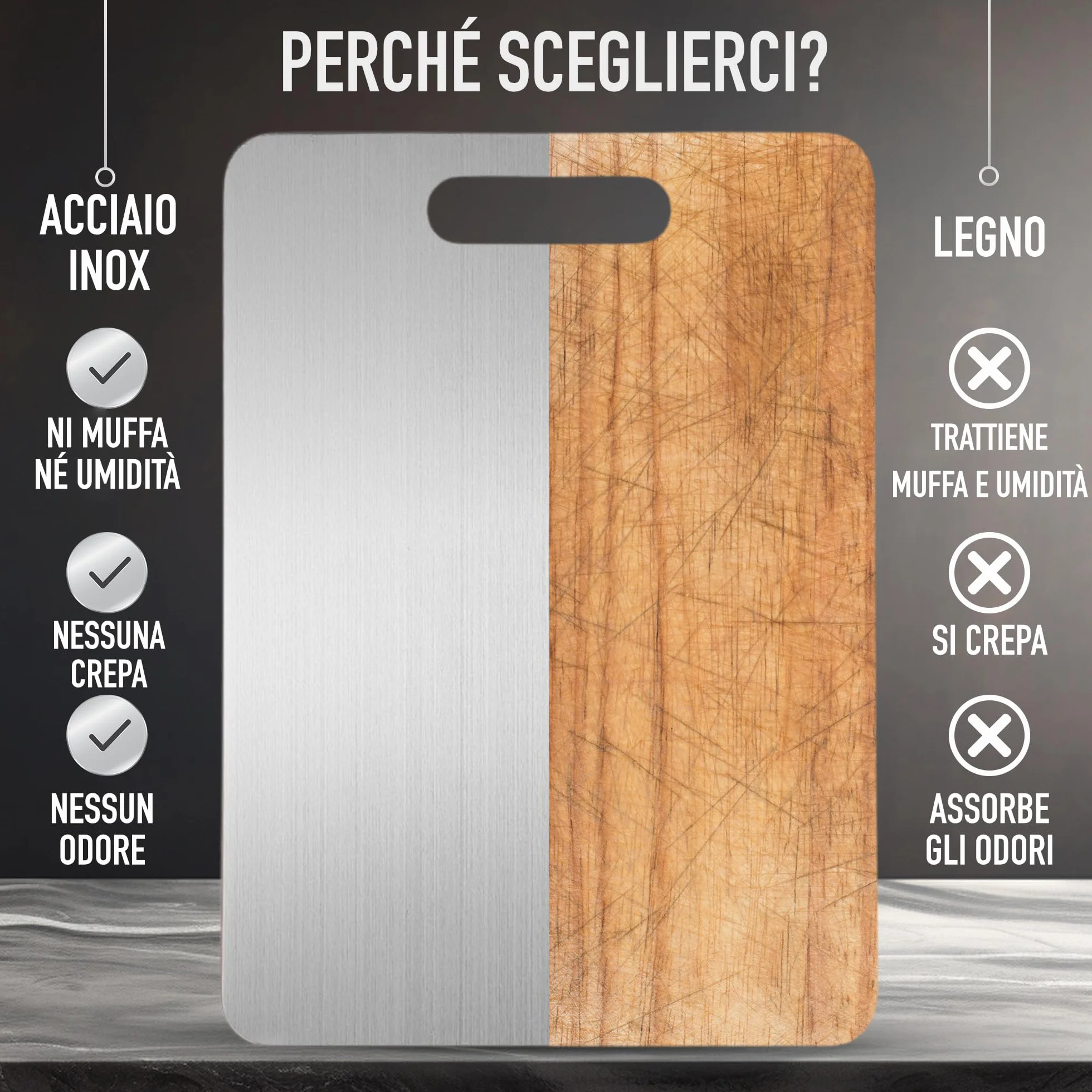 Set di 3 Tagliere Acciaio Inox Reversibile in Lega Titanio – Set da Cucina Professionale SUS316/SUS 304 3‑Stars