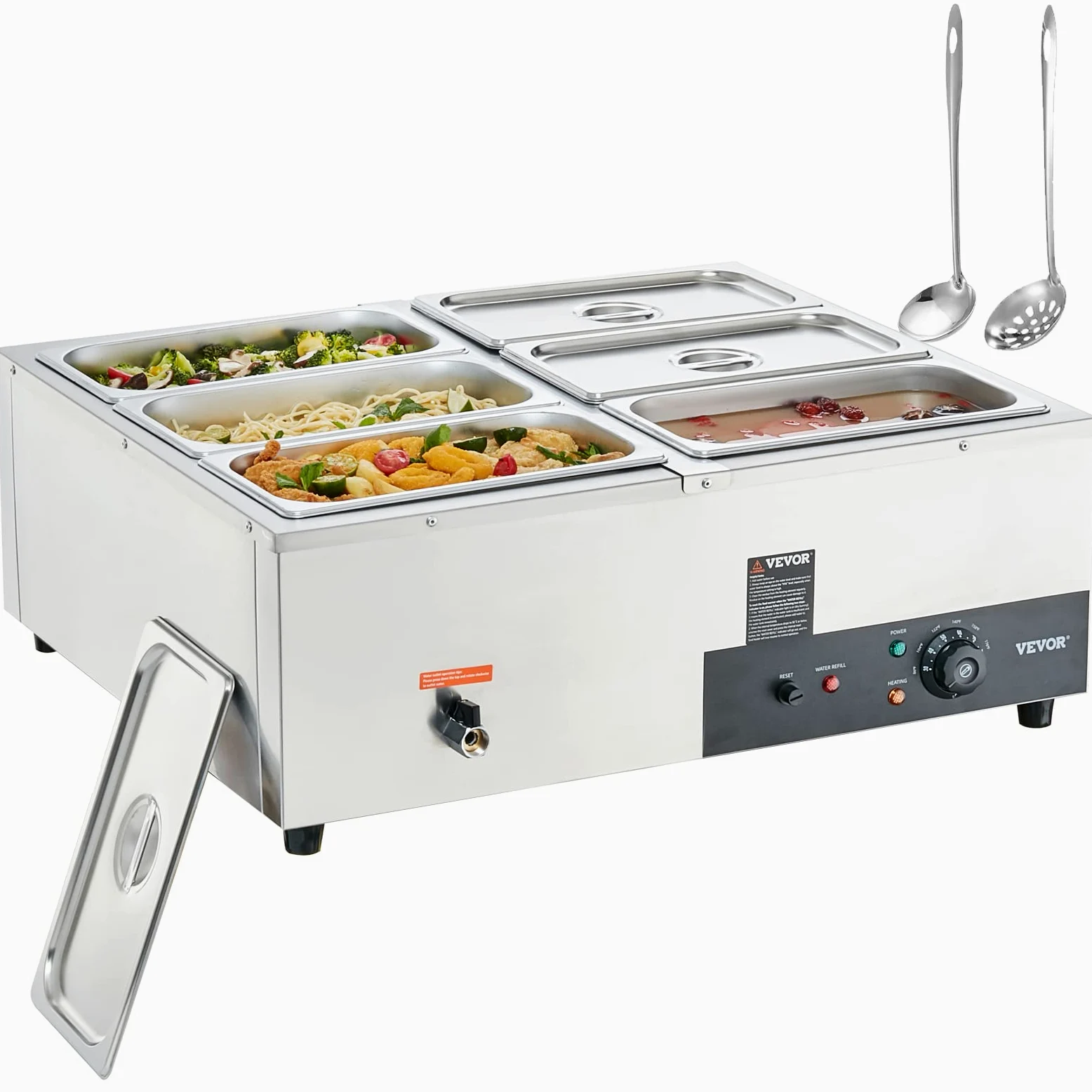 VEVOR Scaldavivande 6 Vassoi in Acciaio Inox Commerciale Elettrico 1500W Capienza 6 x 7,6L ca. per Festa Evento Convegno, Contenitore Scaldavivande per Catering Evento Esterno Festa BBQ da Giardino