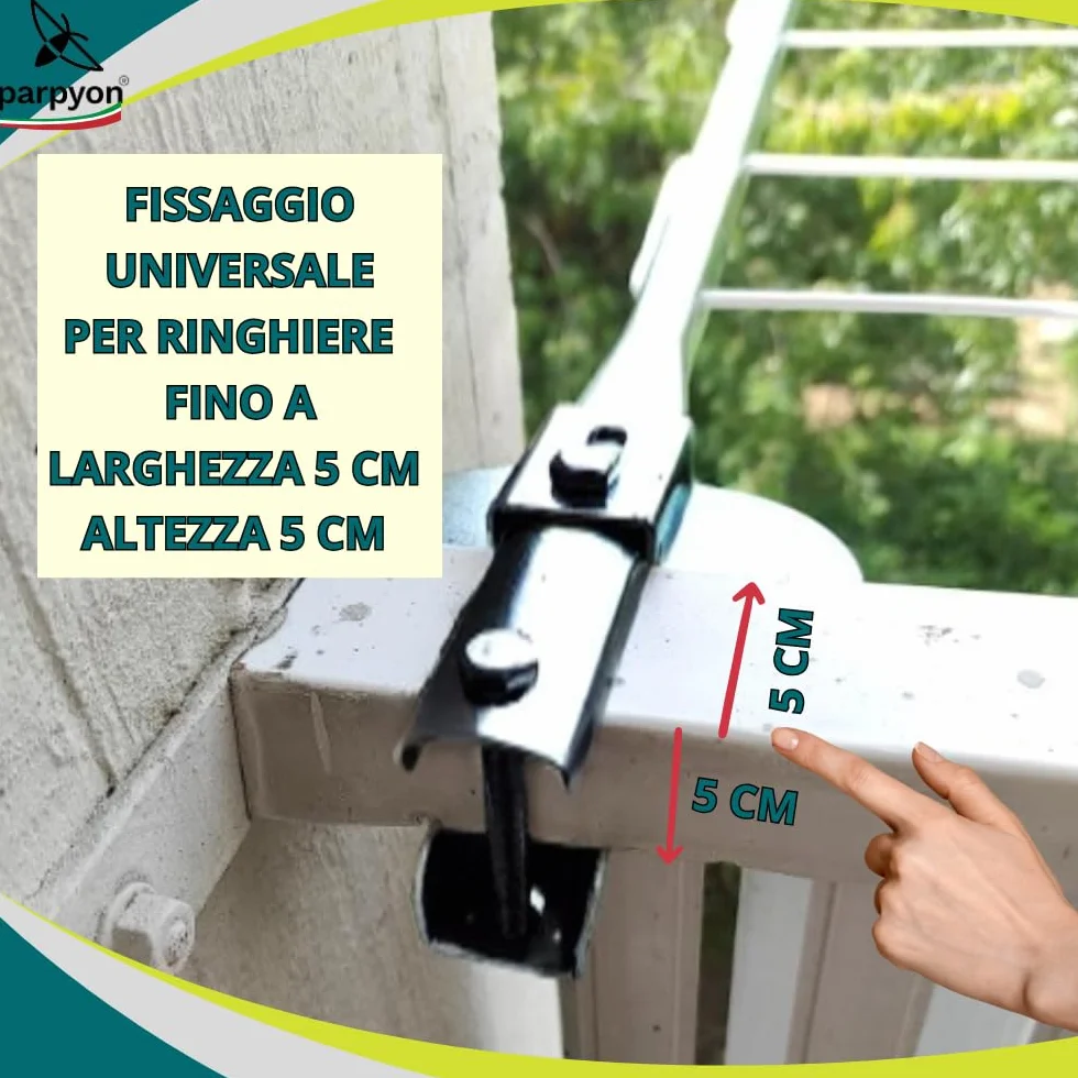 parpyon® Bracci Stendibiancheria da balcone esterno in ferro per filo stendere bucato, Fisso c/piastra Grigio scuro