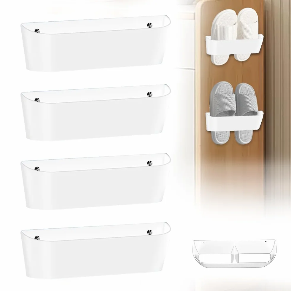 Portascarpe da parete per camper, organizer per scarpe da campeggio con senza foratura, autoadesivo o foratura, scarpiera per montaggio a parete, porta scarpe, in plastica, bianco, 4 pezzi