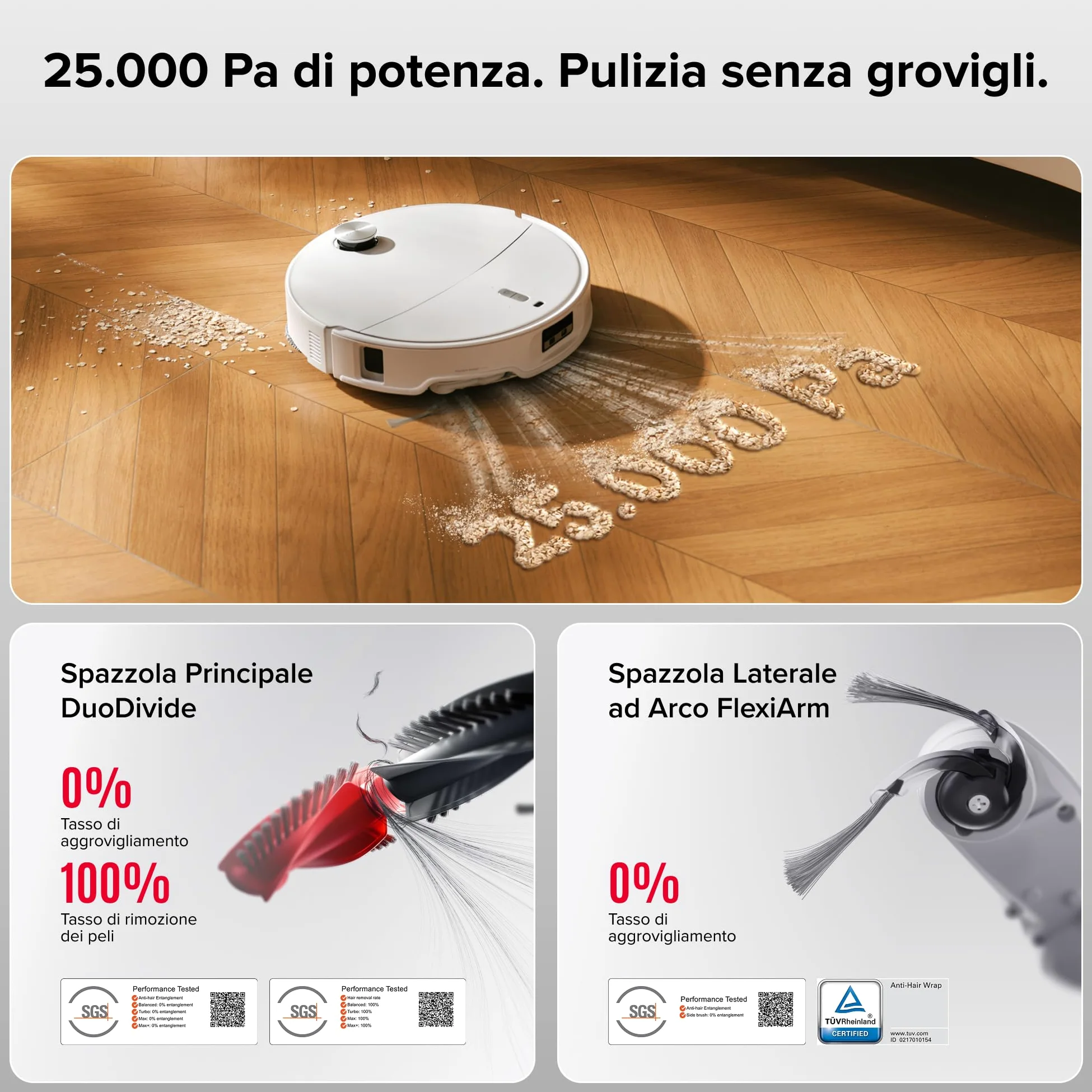 roborock Qrevo Curv 2 Pro Robot Aspirapolvere Lavapavimenti con LDS Retrattile, 7,98 cm, 25000 Pa, Zero-Grovigli, Acqua 100°C, Autopulente, Evita Ostacoli, per Peli di Animali Domestici