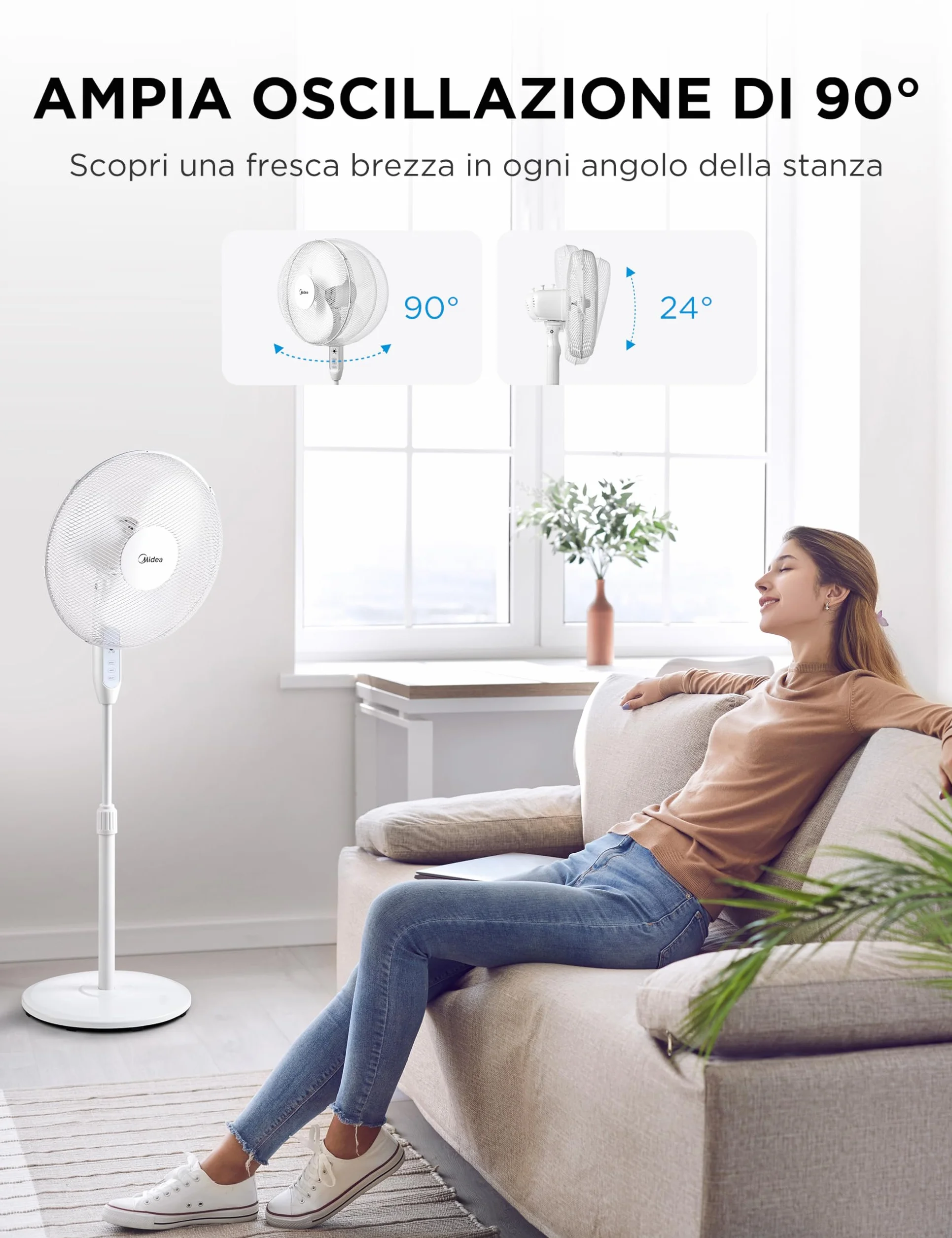 Midea MFS400M0APW0 Ventilatore a Piantana 40W Telecomando Altezza Regolabile 1,1-1,3m Bianco