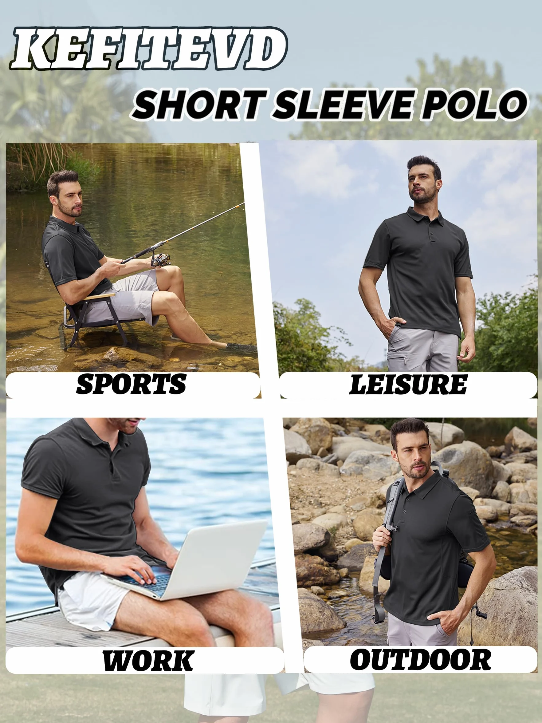 KEFITEVD Polo Shirts Uomo Manica Corta Golf Tshirts Asciugatura Rapida Army Tshirt Sport Outdoor Polo con Portaocchiali Leggera T-Shirt Estiva