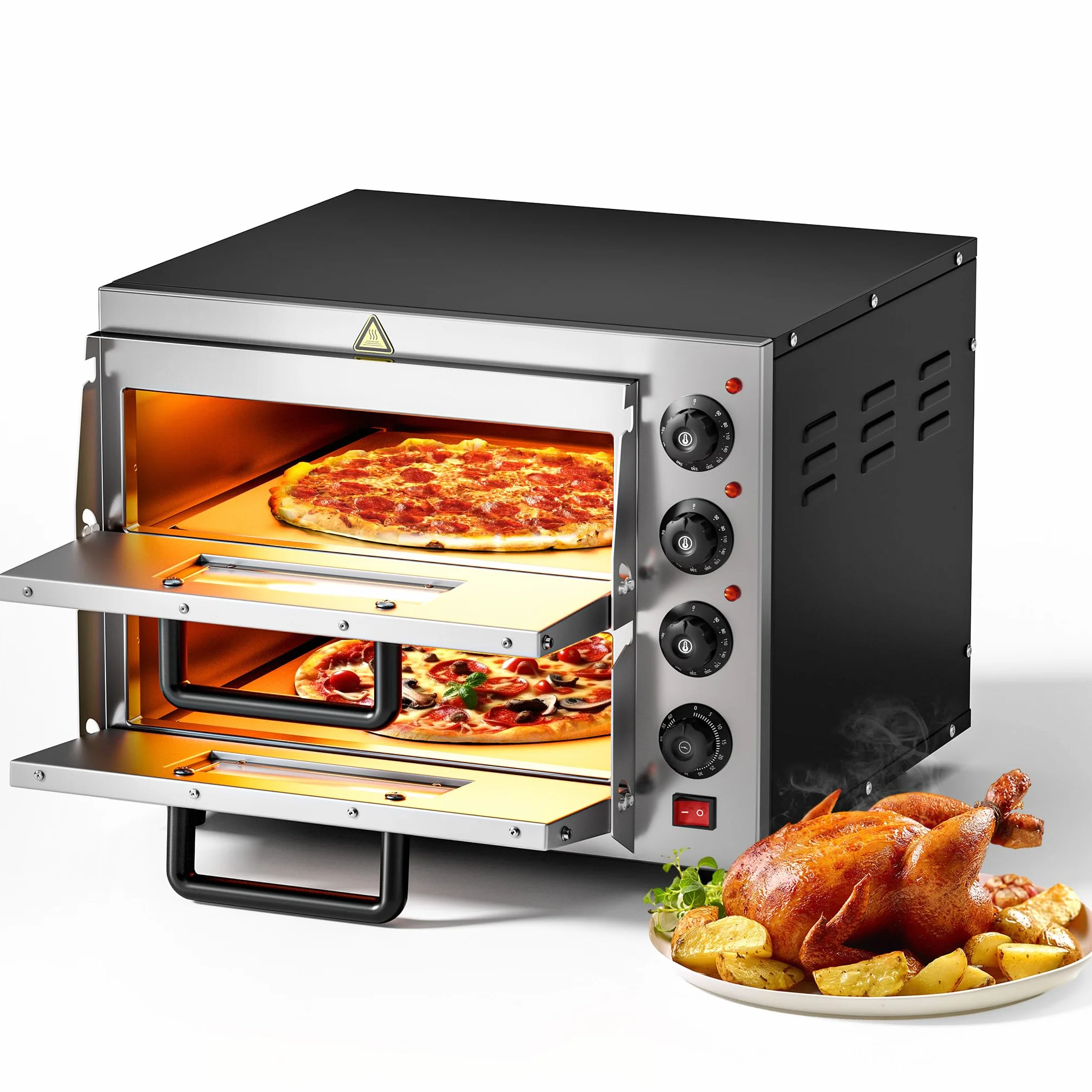 Wiltec Forno pizza elettrico a 2 livelli, con pietra refrattaria in cordierite, 3000W, 350°C Fornetto pizza