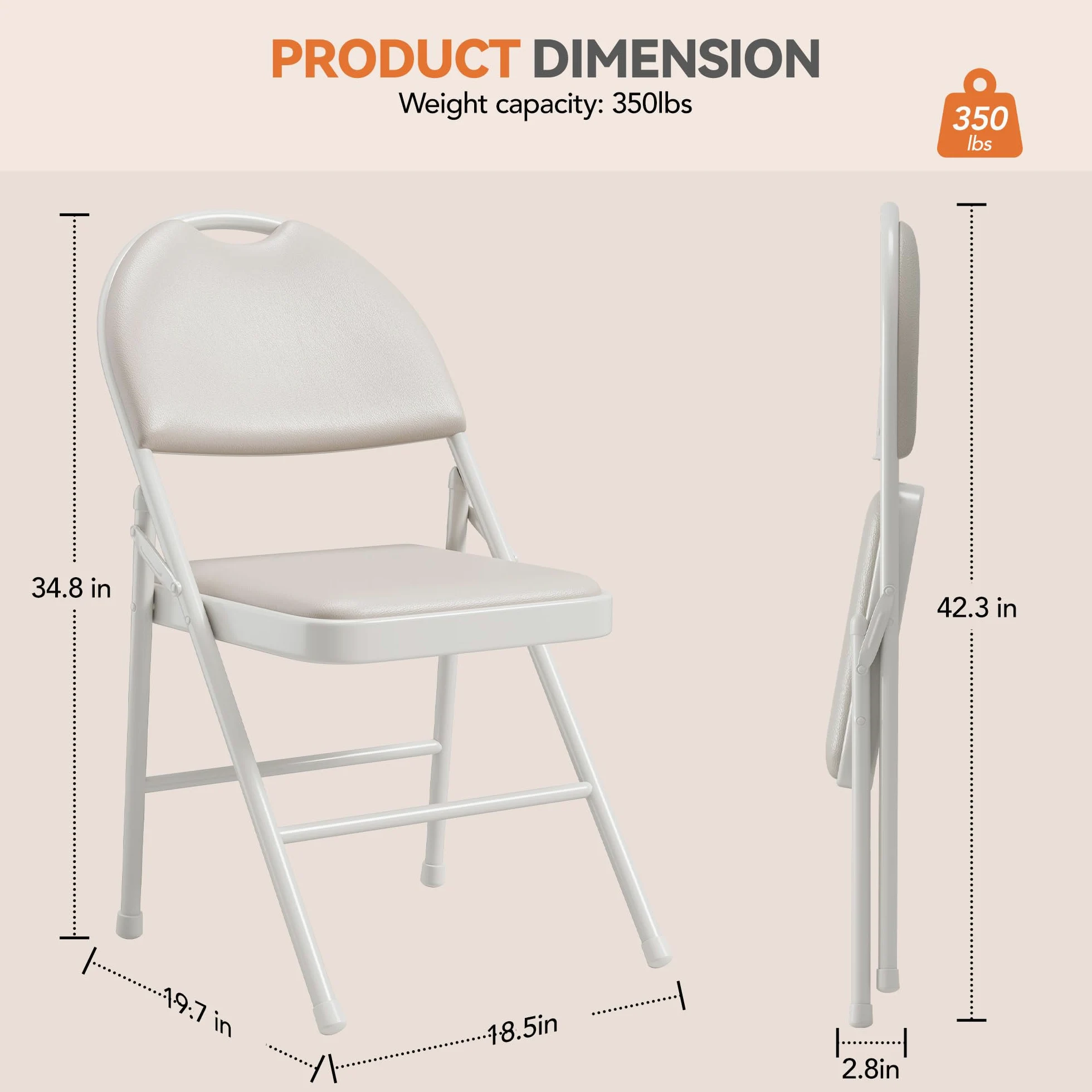 Sedie pieghevoli imbottite per sala da pranzo - struttura in metallo robusto - seduta in similpelle PU facile da pulire - schienale ergonomico - ideali per cucina, ufficio, eventi - Beige, 4