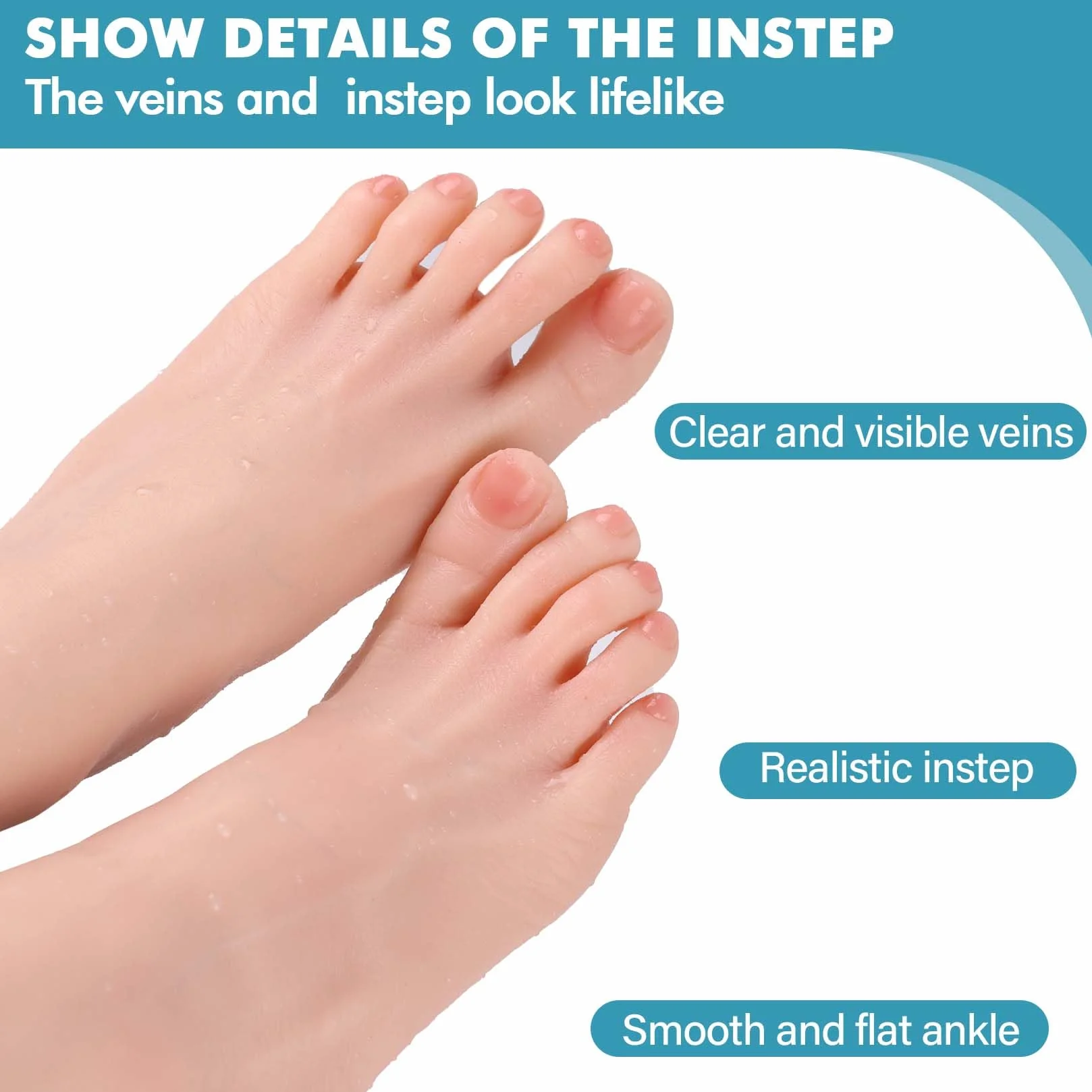 Manichino Piedi in Silicone Dimensione Reale Morbido Flessibile per Esposizione Scarpe Sandali Calze 1 Paio Piede Donna Avorio