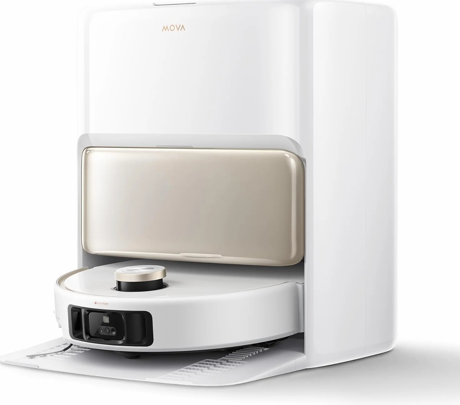 Mova V50 Ultra Complete Robot Aspirapolvere e Lavapavimenti, Potenza di Aspirazione da 24.000 Pa, con Svuotamento Automatico, Lavaggio Termico con Sistema Aoppia Soluzione, Sistema StepMaster, Bianco