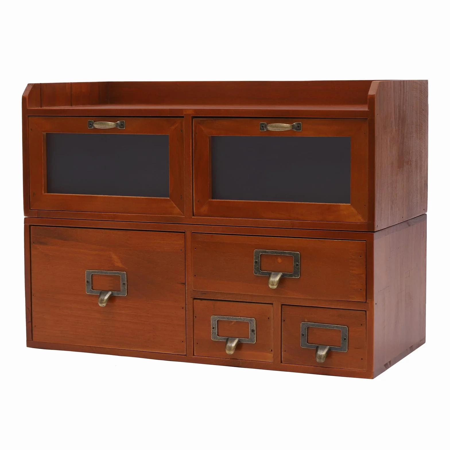 Organizer da scrivania a 6 cassetti, in legno di pino, 47 x 22 x 32 cm, marrone | Cassettiera vintage in acrilico trasparente, per cancelleria, cosmetici, gioielli e piccoli oggetti di uso quotidiano