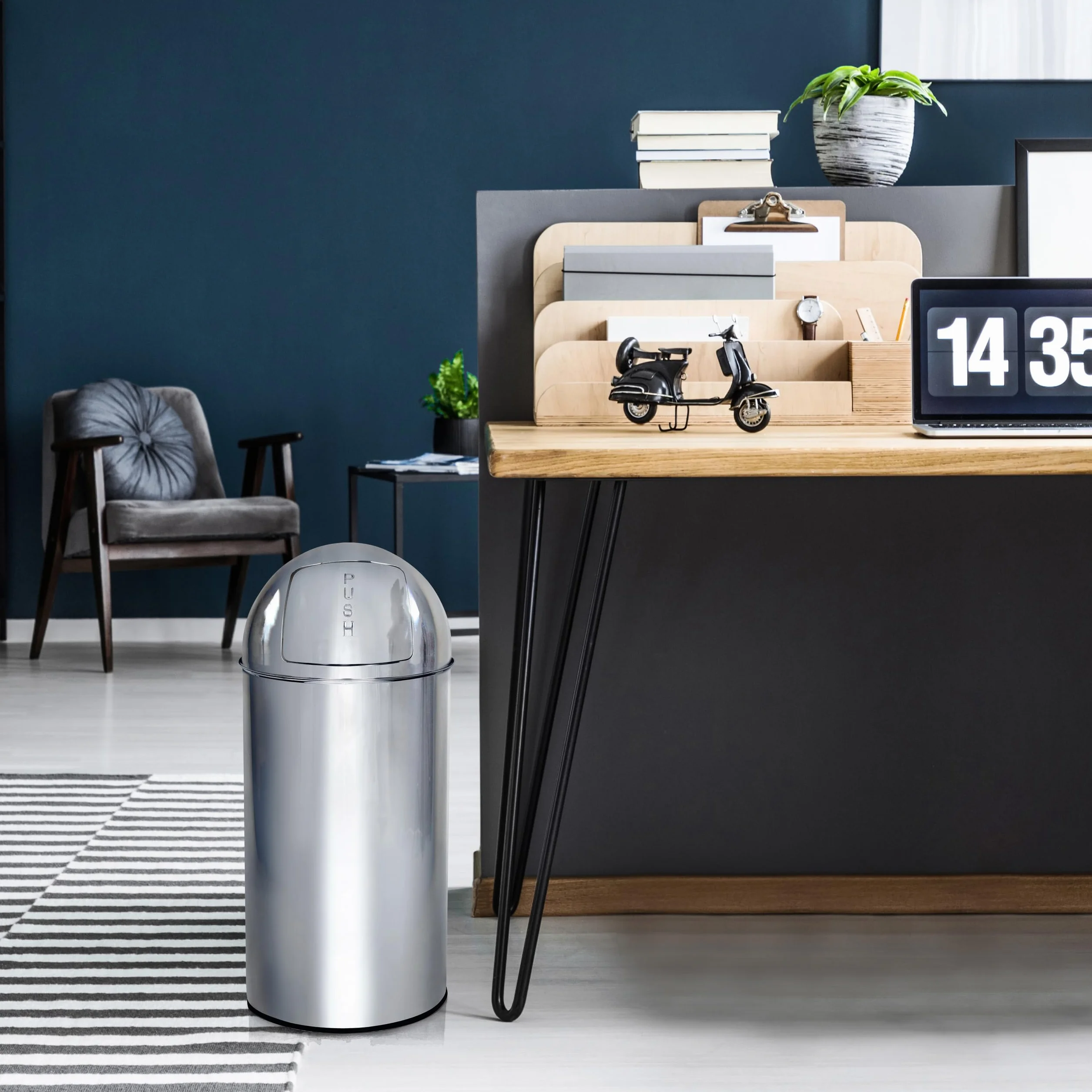 HJH Office Cestino piccolo PUSH Chrome 35L zamykany