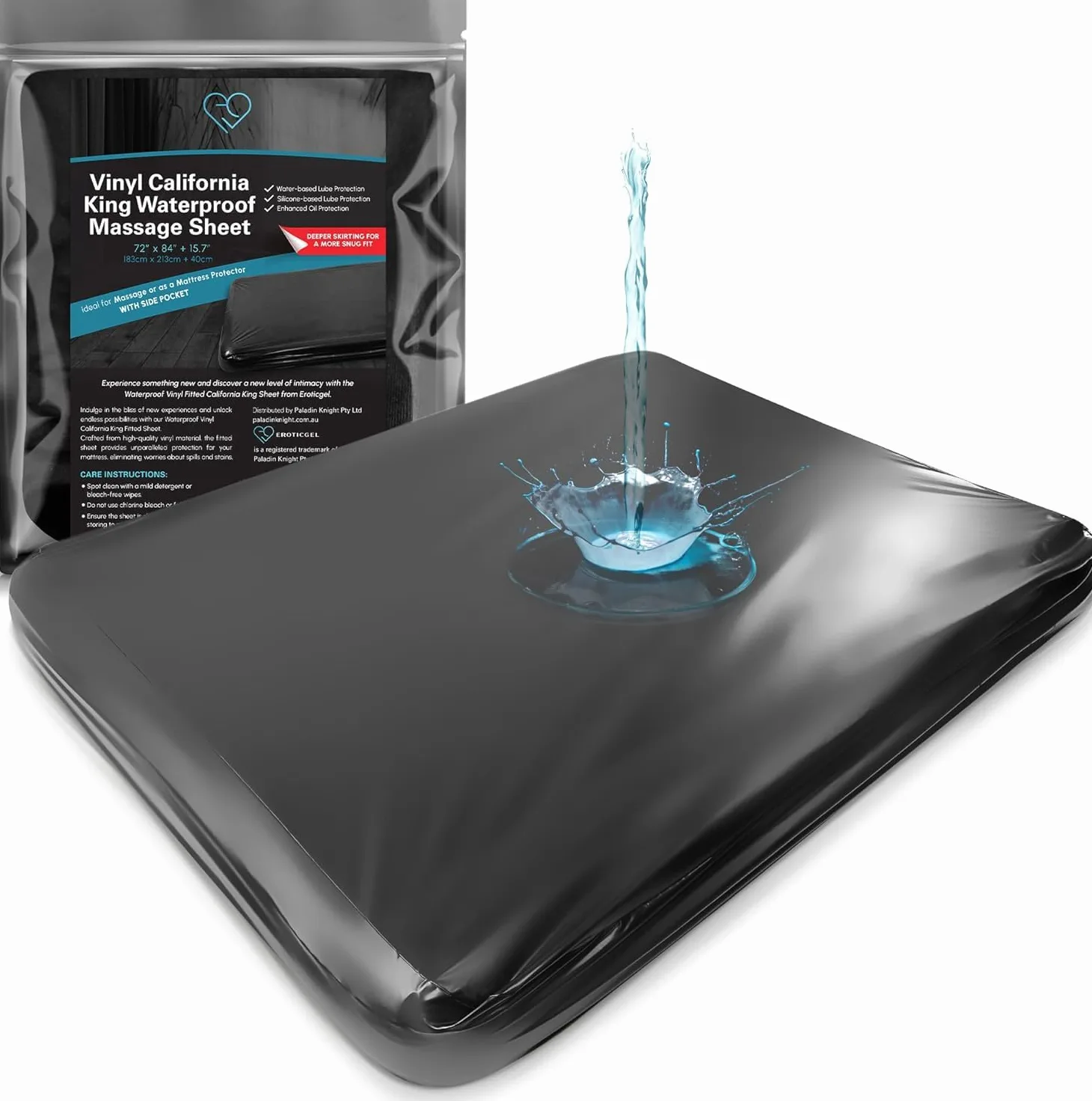 Lenzuolo per massaggi impermeabile California King in vinile nero con tasca laterale, lenzuolo con angoli, 182 x 213 cm + 39 cm, coprimaterasso impermeabile, copriletto per massaggio Nuru, a base di
