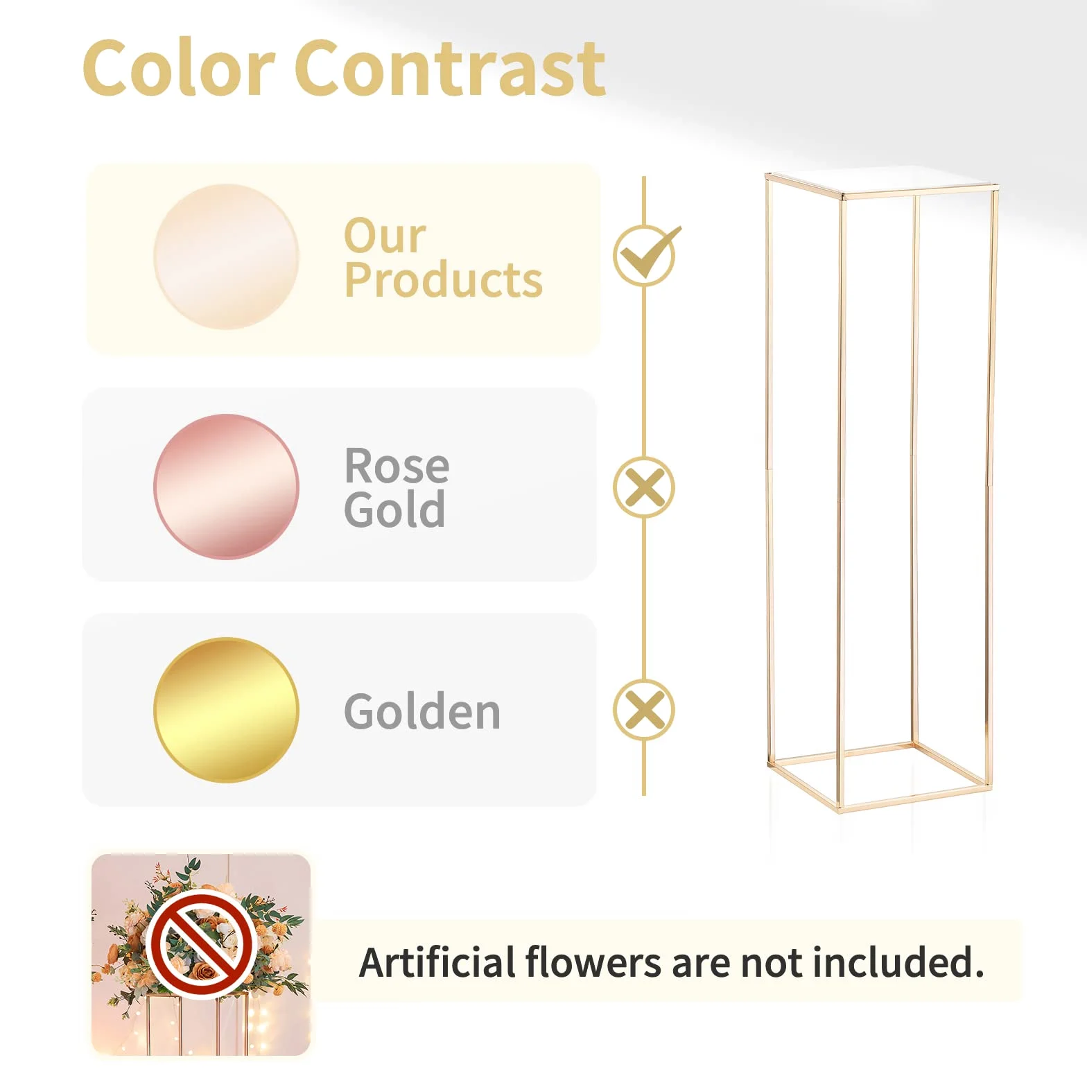 NUPTIO Vaso Oro per Centrotavola Matrimonio: 2 Pezzi Vasi Fiori Alti 100cm Colonna con Pannello Acrilico Rettangolare Metallo Porta Fiori per Decorazioni Feste Compleanno - Espositori Geometrici