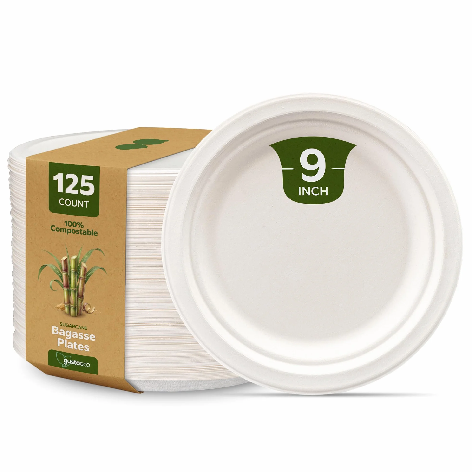 Comfy Package Piatti monouso 100% compostabili in canna da zucchero 23 cm 125 pezzi