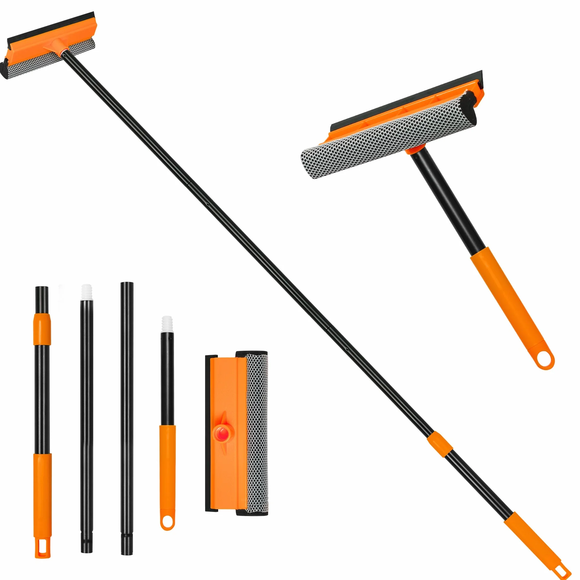 JEHONN Lavavetri con Manico Telescopico 138 cm, Tergivetro in Silicone e Spugna, Pulisci Vetri Professionale