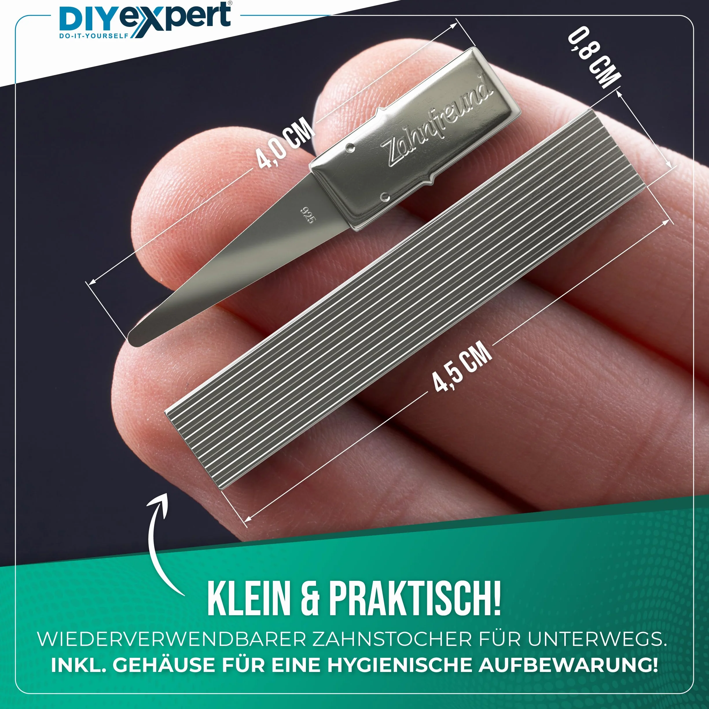 Stuzzicadenti Home Xpert Detergente Dentale Platino Vera Foglia d'Argento 4 cm Con Manico 5,5 cm Con Custodia