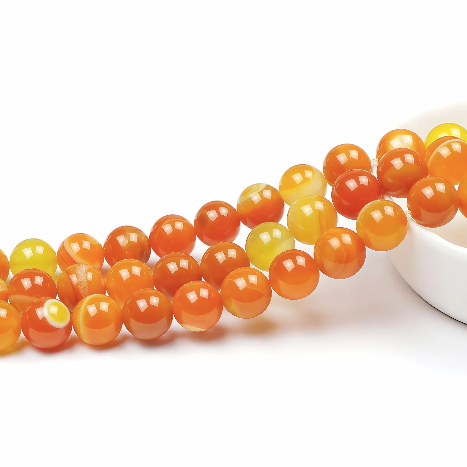 Perline di Pietra Naturale 8mm Agata Arancione Striata 43 pezzi per Creazione Braccialetti Collane Gioielli Fai Da Te