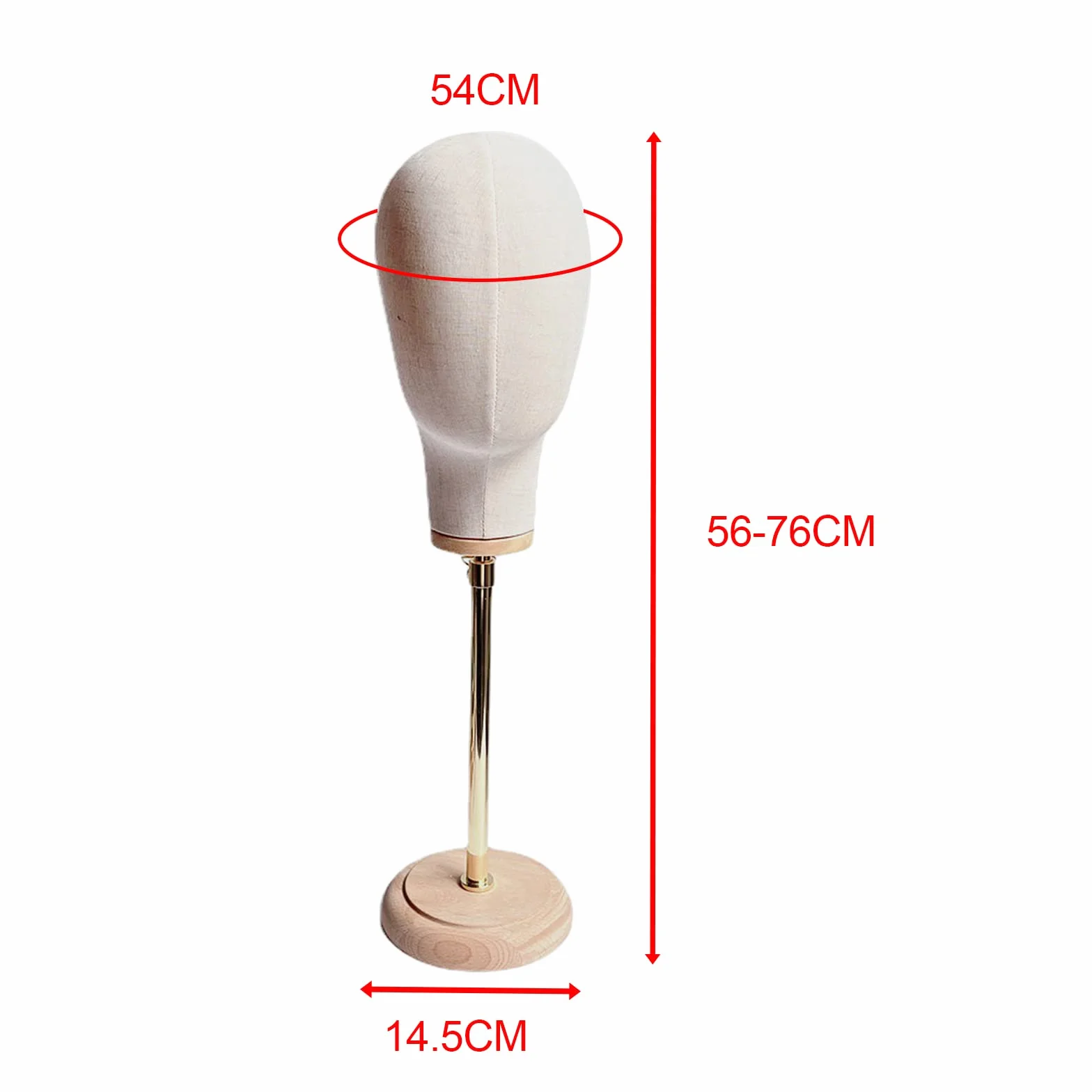 Perfk Regolabile Porta Cappelli 56-76 Cm, Espositore Per Parrucca Modello Testa Manichino Base Legno Mostra Cappelli Gioielli Sciarpe