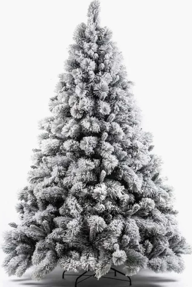 BAKAJI Albero di Natale Super Folto Pino Bianco Innevato con Base a Croce in Metallo Pieghevole di Altissima Qualità, 1417 Rami Punte Montaggio Facile con Rami a Innesto (Bianco Gran Sasso, 210 cm)