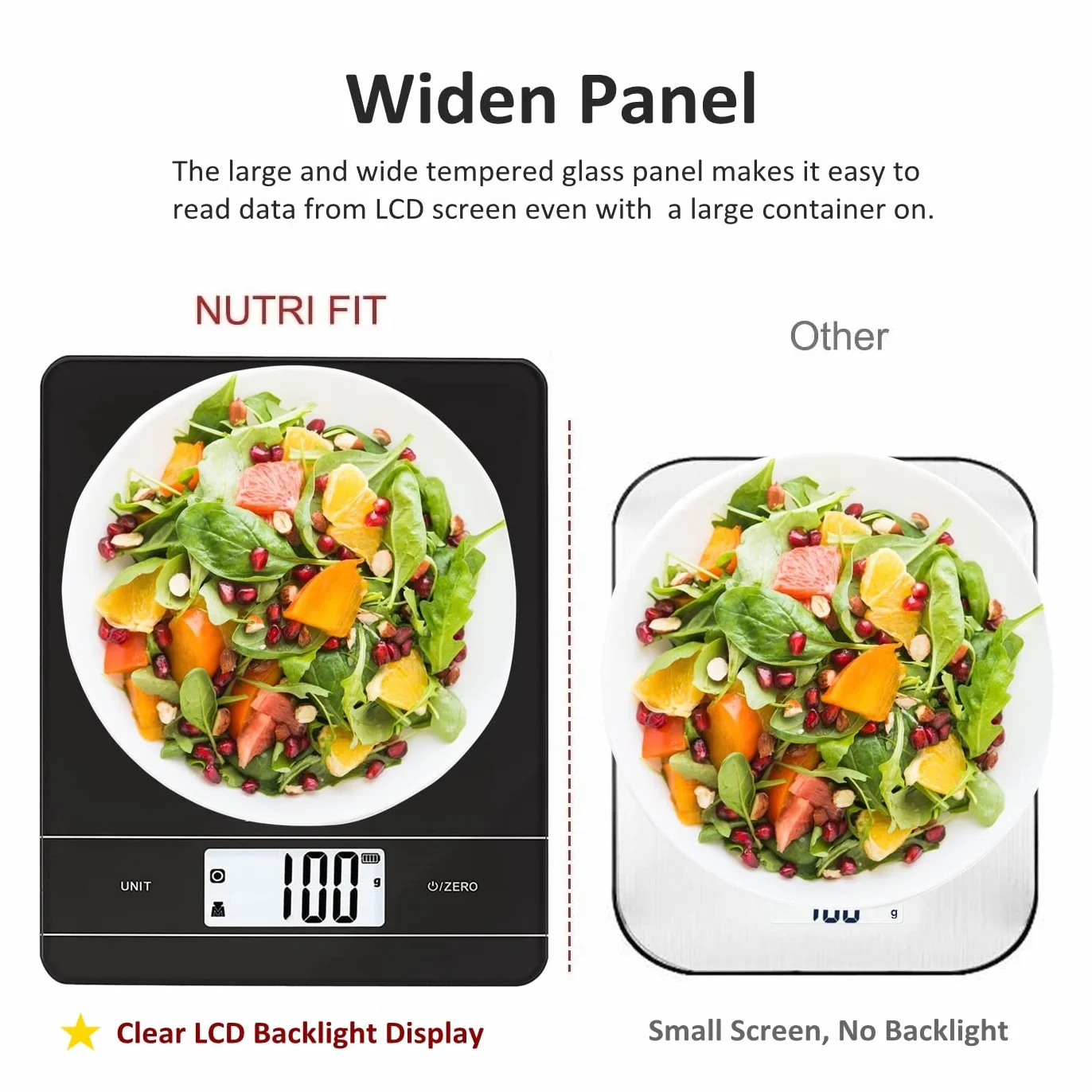 NUTRI FIT Bilancia da cucina digitale ricaricabile, bilancia elettronica per alimenti con ricarica USB-tipo C per cucinare e cuocere al forno, LCD retroilluminato, 11 libbre/5 kg (Nero)