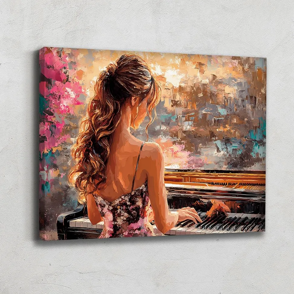 Lavagna da donna con cornice, stampa su tela, musica - decorazione da parete per ufficio - Quadro su tela Musica - idea regalo per musicista - decorazione da parete soggiorno moderno, 120 x 80 cm