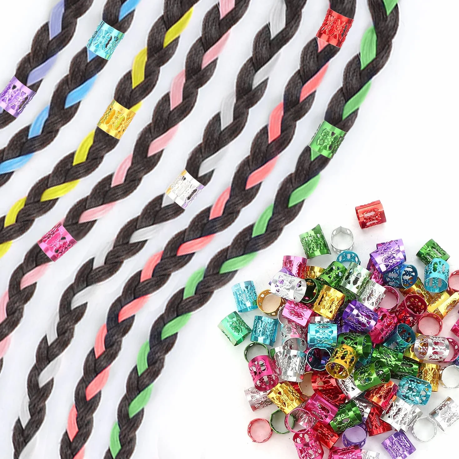 Buachois 100 Pezzi Trecce Gioielli Alluminio Dreadlocks Perline per Capelli