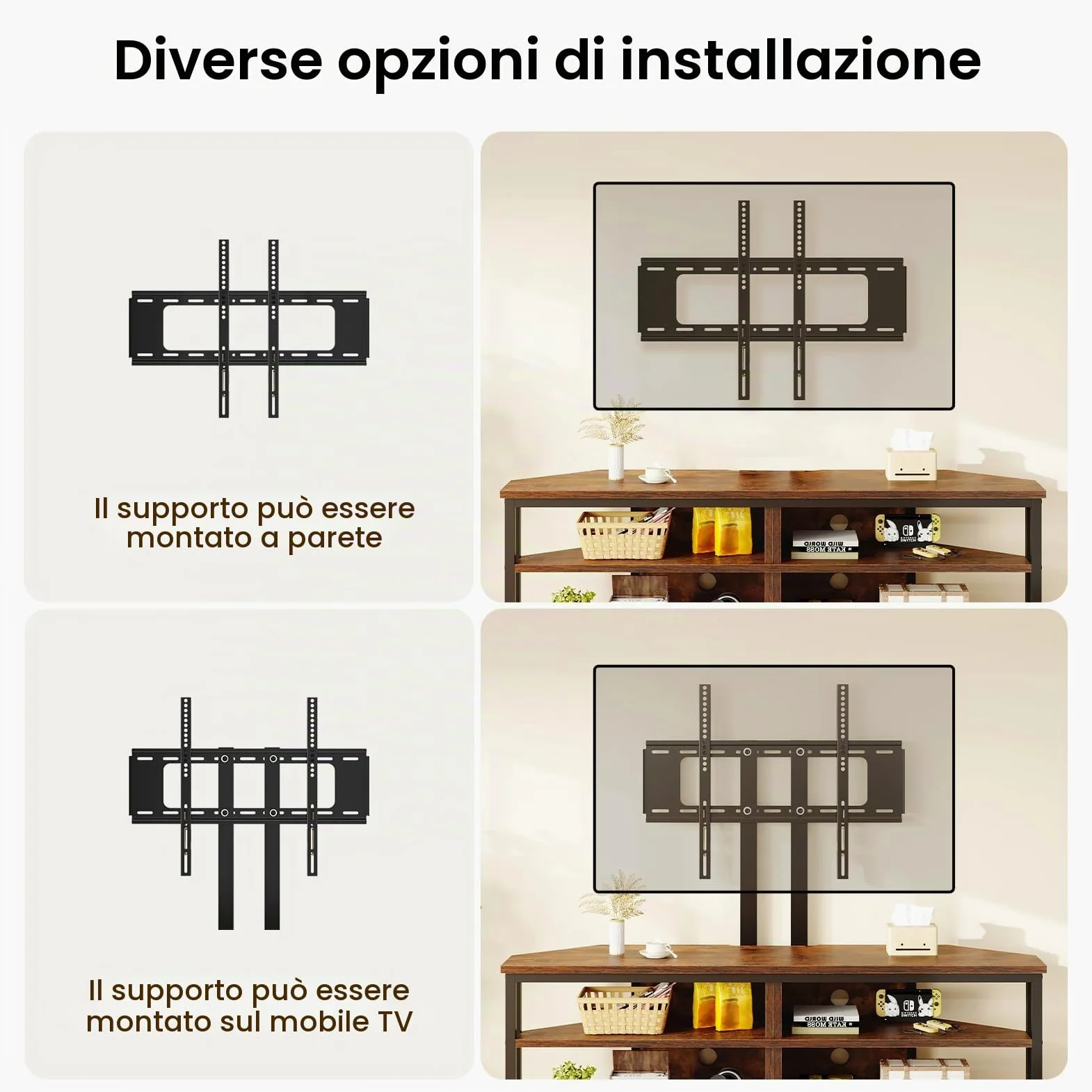 Dripex Mobile ad angolo per TV, con supporto e illuminazione a LED, mobile angolare (120 cm con supporto)