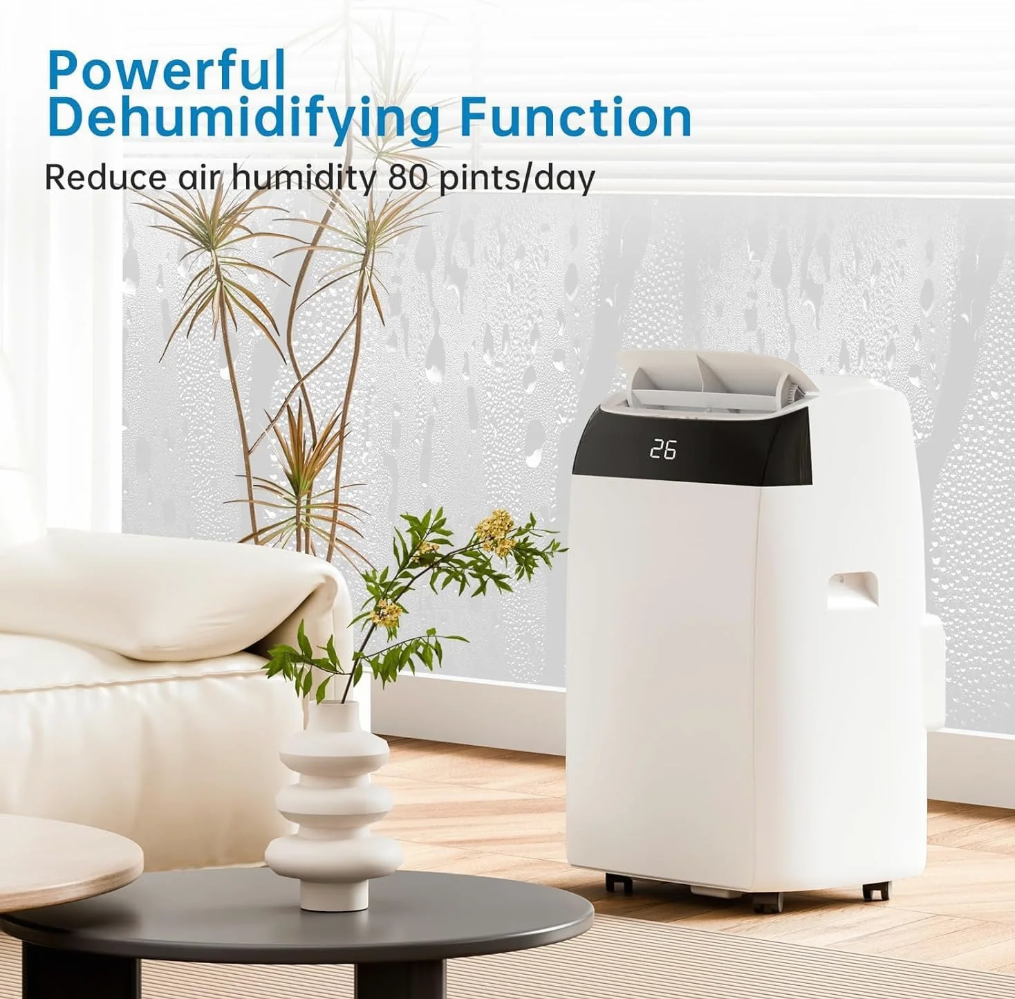 GarveeHome Condizionatore Portatile 12000 BTU 4in1 Funzionamento Silenzioso Display Digitale Telecomando Timer 24Ore Tubo Scarico Kit Finestra Raffreddamento fino 51m² Casa Ufficio (12000 BTU 4-in-1)