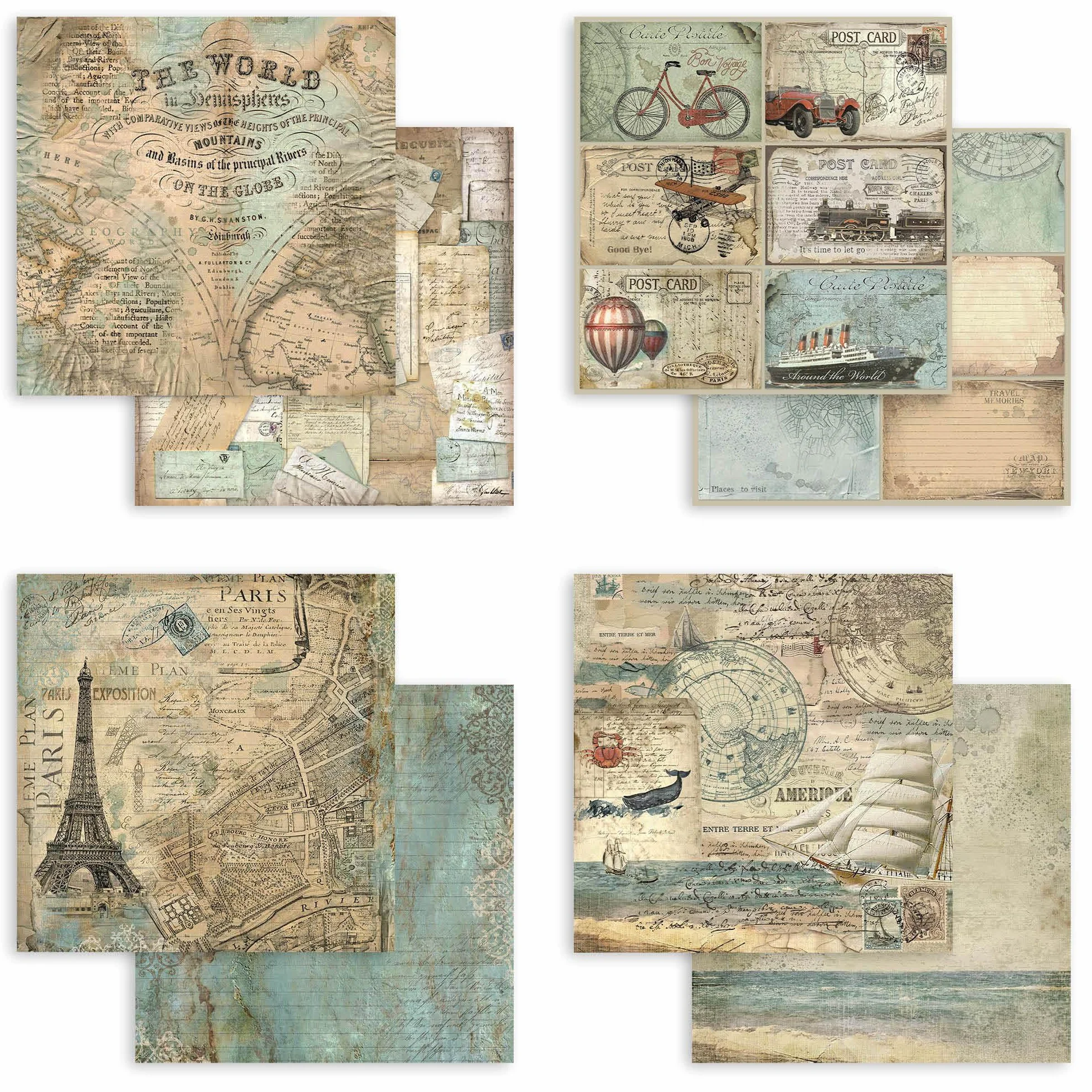 Stamperia SBBS12 Blocco di Carta 10 Fogli 20,3 x 20,3 cm Double Face Around The World Multicolore