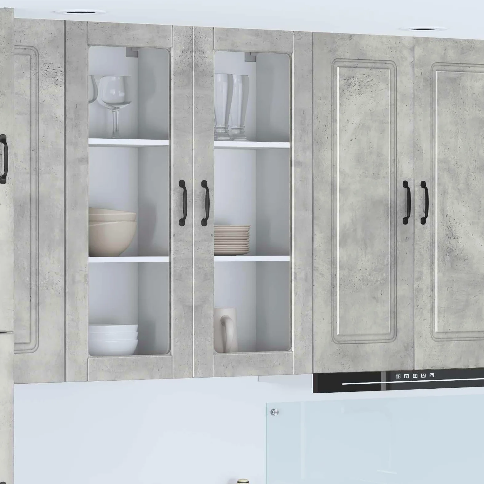 Mobiletto da Parete Cucina PORTO Grigio Cemento 40x31x100 cm | Pensile salvaspazio a 2 ante con 3 ripiani interni per cucina, ideale per organizzare spezie e stoviglie.