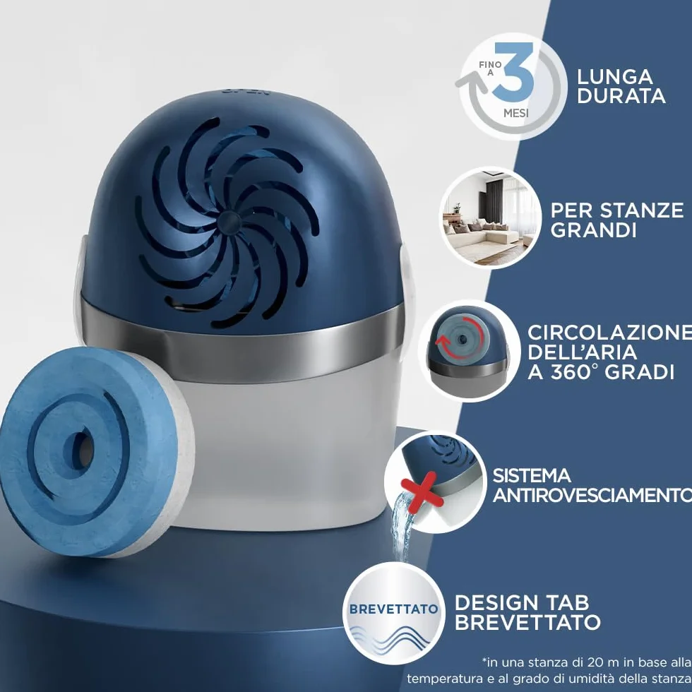 Ariasana Aero 360° kit assorbiumidità, deumidificatore ricaricabile non elettrico, assorbi umidità contro condensa e muffa, 1 dispositivo e 1 ricarica Tab lavanda da 450g