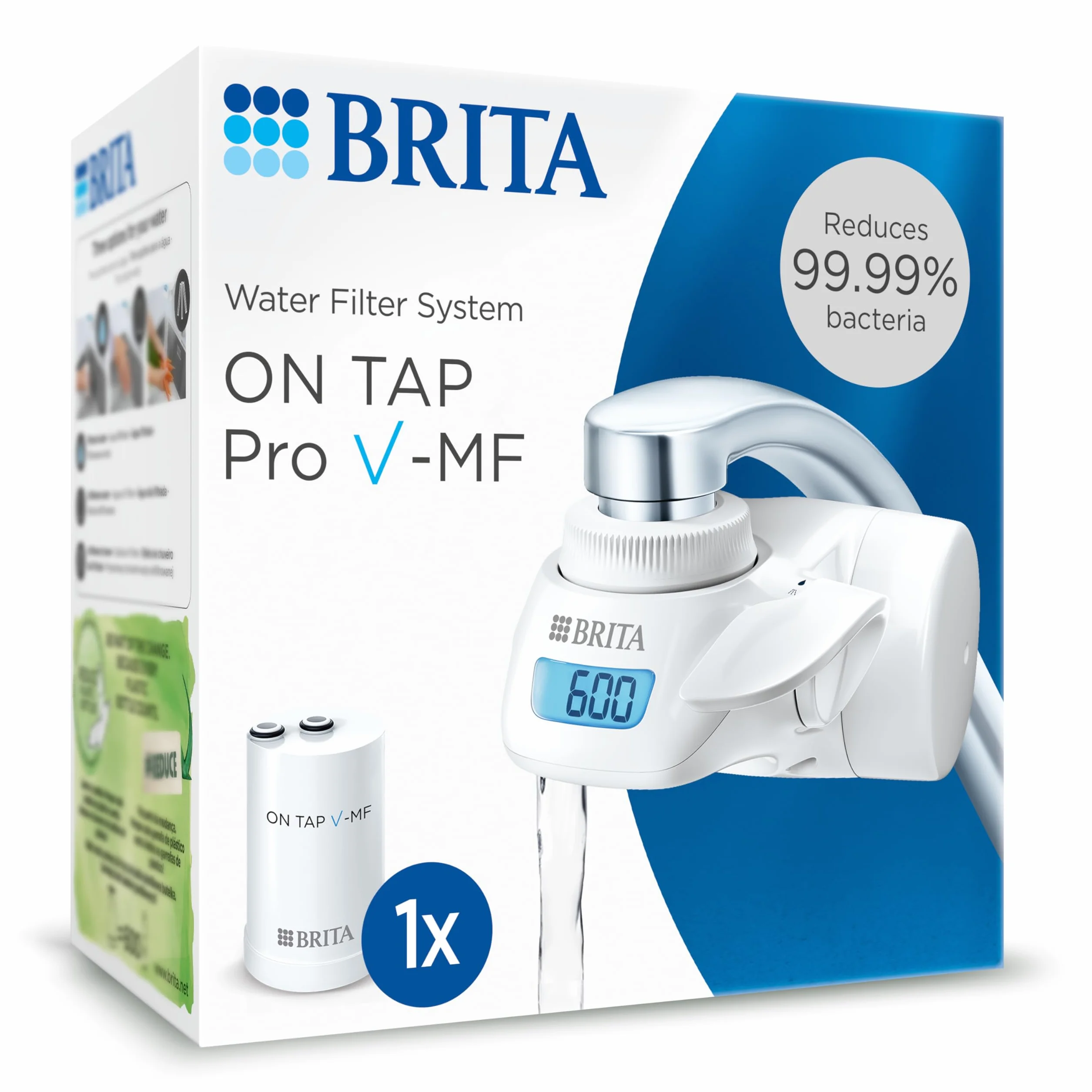 BRITA ON TAP Pro V-MF Filtro Acqua Rubinetto 600L Riduce Cloro 99,99% Batteri PFAS Display Contalitri Digitale