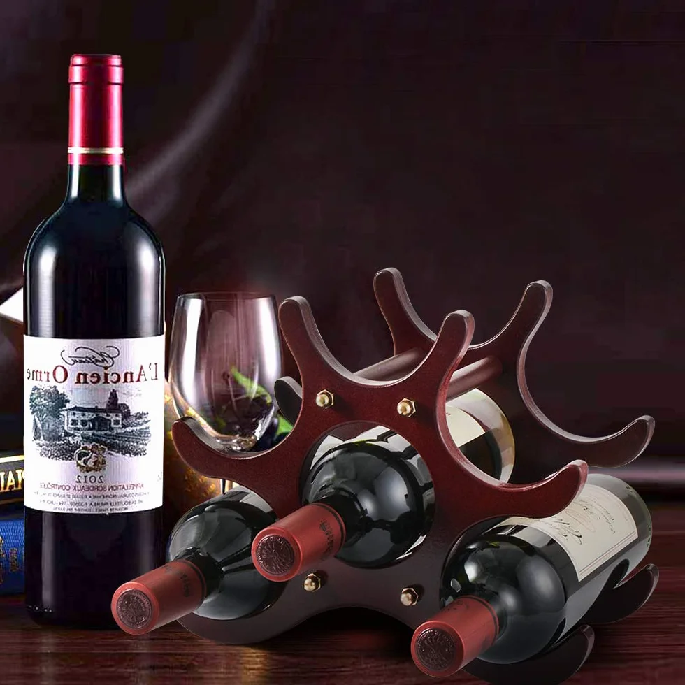 Gimars Portabottiglie Vino in Legno Naturale,Scaffale Cantinetta per Vini in Legno da Tavolo,Supporto per Bottiglie Vini da Incasso per Champagne Spumante,Vintage Marrone,6 Bottiglie