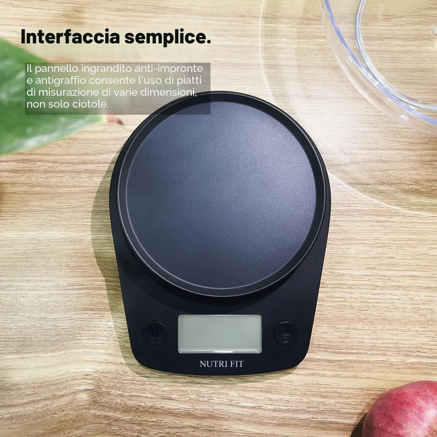NUTRI FIT Bilancia digitale per alimenti con ciotola da 2L, bilancia da cucina digitale per cucinare once e grammi, 4 unità con precisione 0,1 oz/1 g, ampio display LCD-Nero