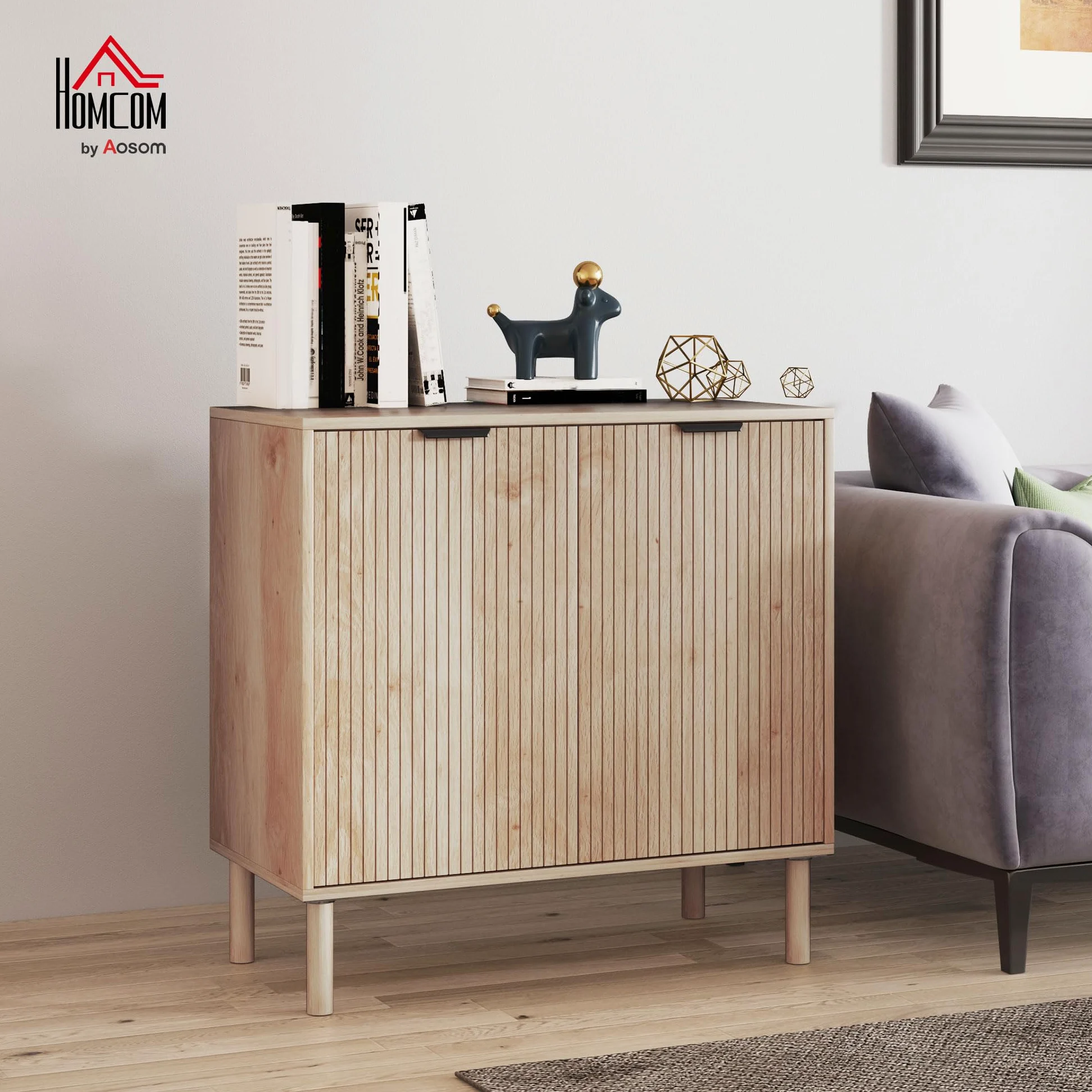 HOMCOM Mobiletto Multiuso a 2 Livelli con Ripiano Regolabile su 3 Livelli, Mobile Contenitore con Gambe in Legno di Pino, per Soggiorno e Camera da Letto, 78x40x77.5 cm, Color Rovere