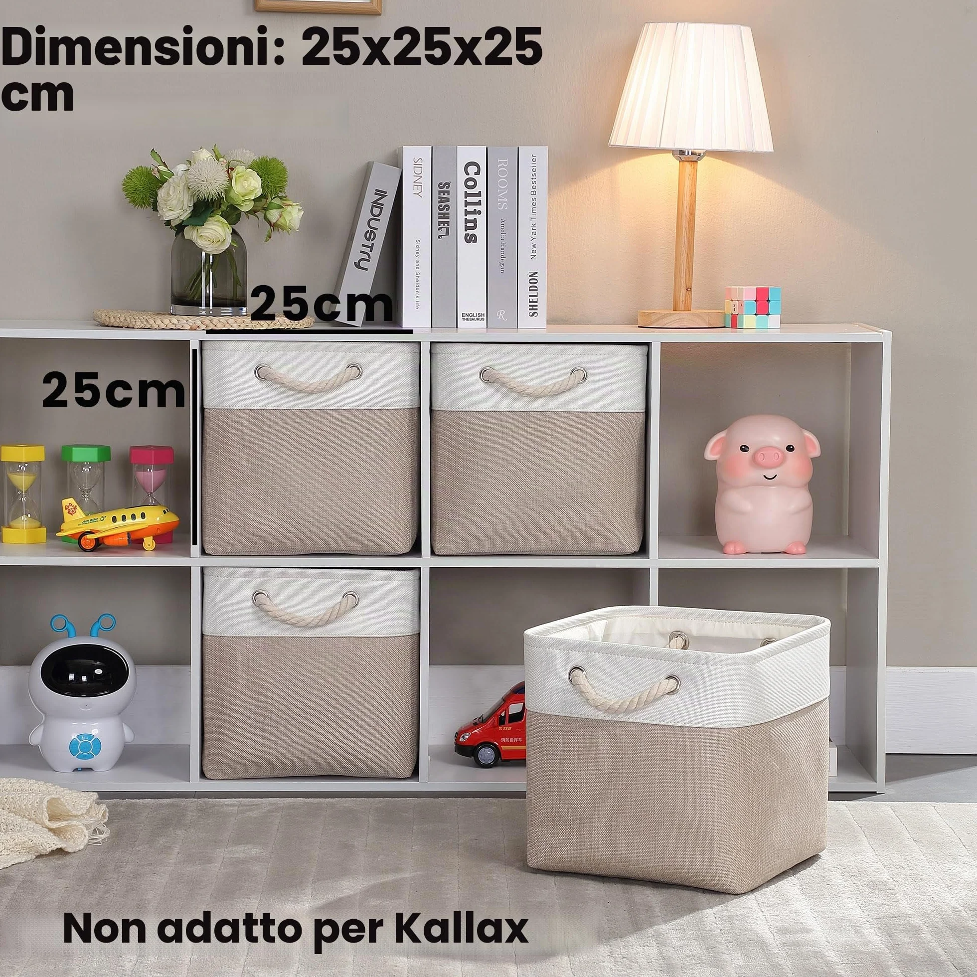 Mangata Set di 4 Scatole per Armadio Cesto Portaoggetti Tessuto 25 x 25 x 25 cm Pieghevole Bianco Kaki Chiaro
