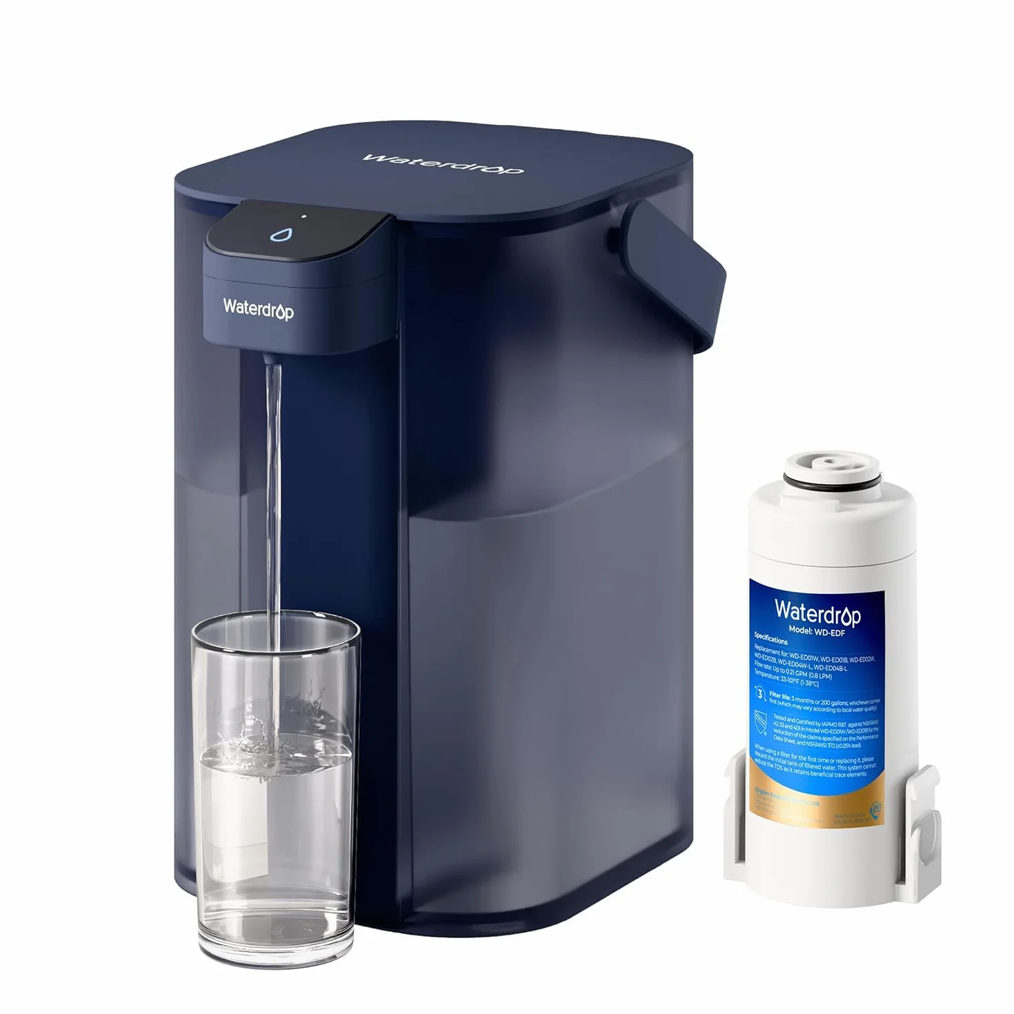 Waterdrop Caraffa filtrante elettrica istantanea 3,5 l riduce cloro piombo mercurio PFAS PFOA PFOS 757 litri blu