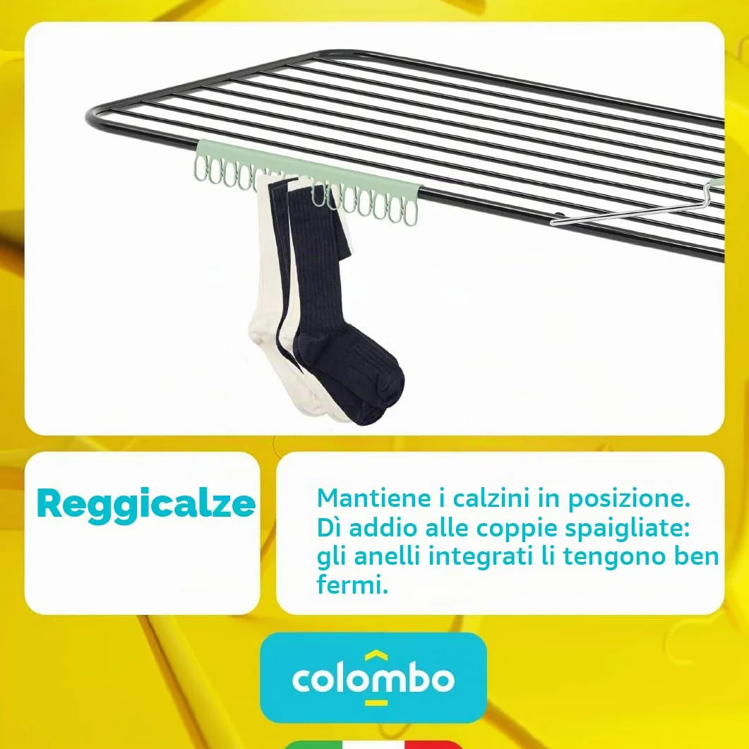 Colombo Stendibiancheria Titano con Barra Portabiti Pieghevole a 2 Livelli Acciaio Alluminio Antiruggine Capacità 15kg 30m Made in Italy