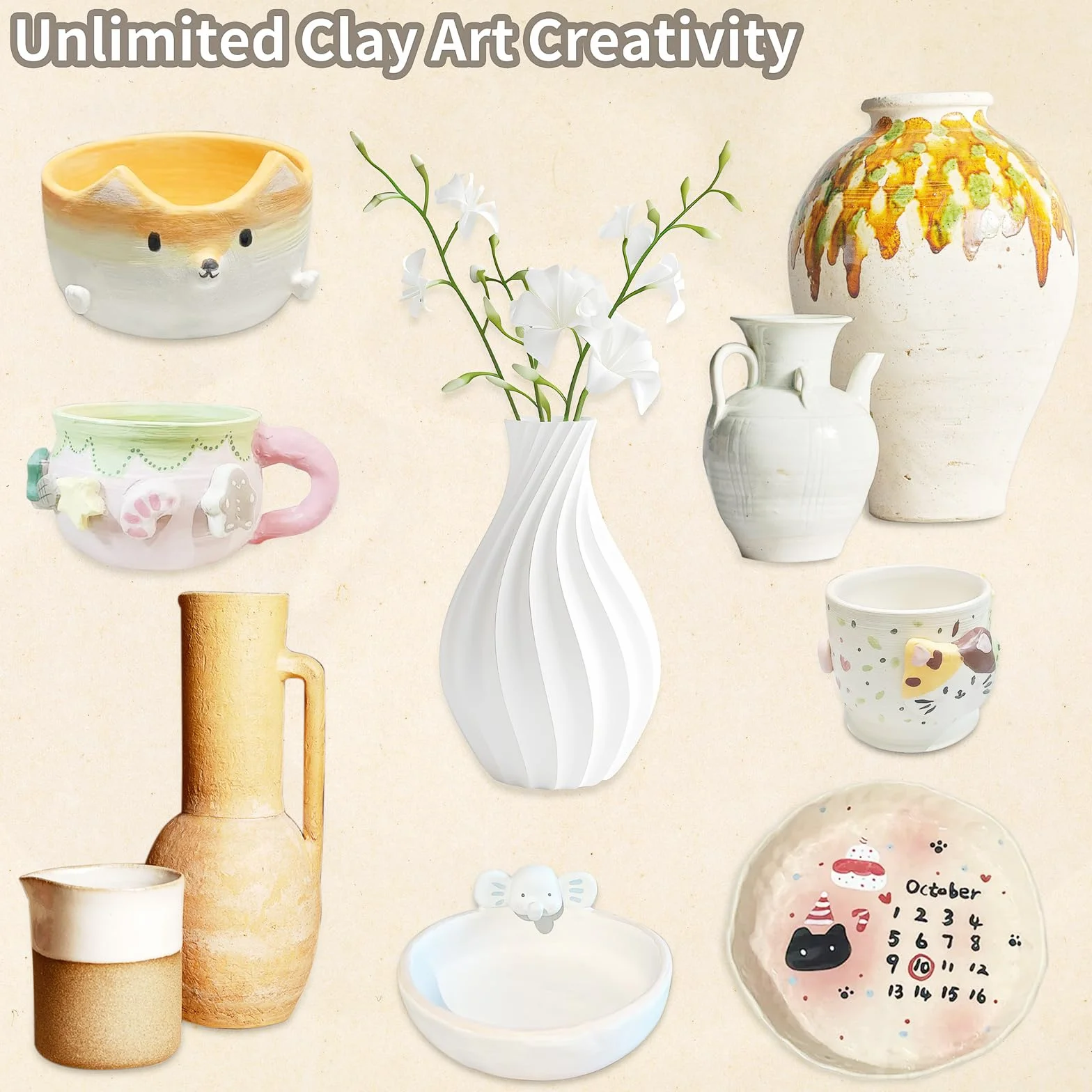 JelyArt Ceramica Fai da te Kit Argilla Senza Cottura Creativo Adulti Include Argilla Strumenti Sculpting Vernice Timbri Alfabetici Guida