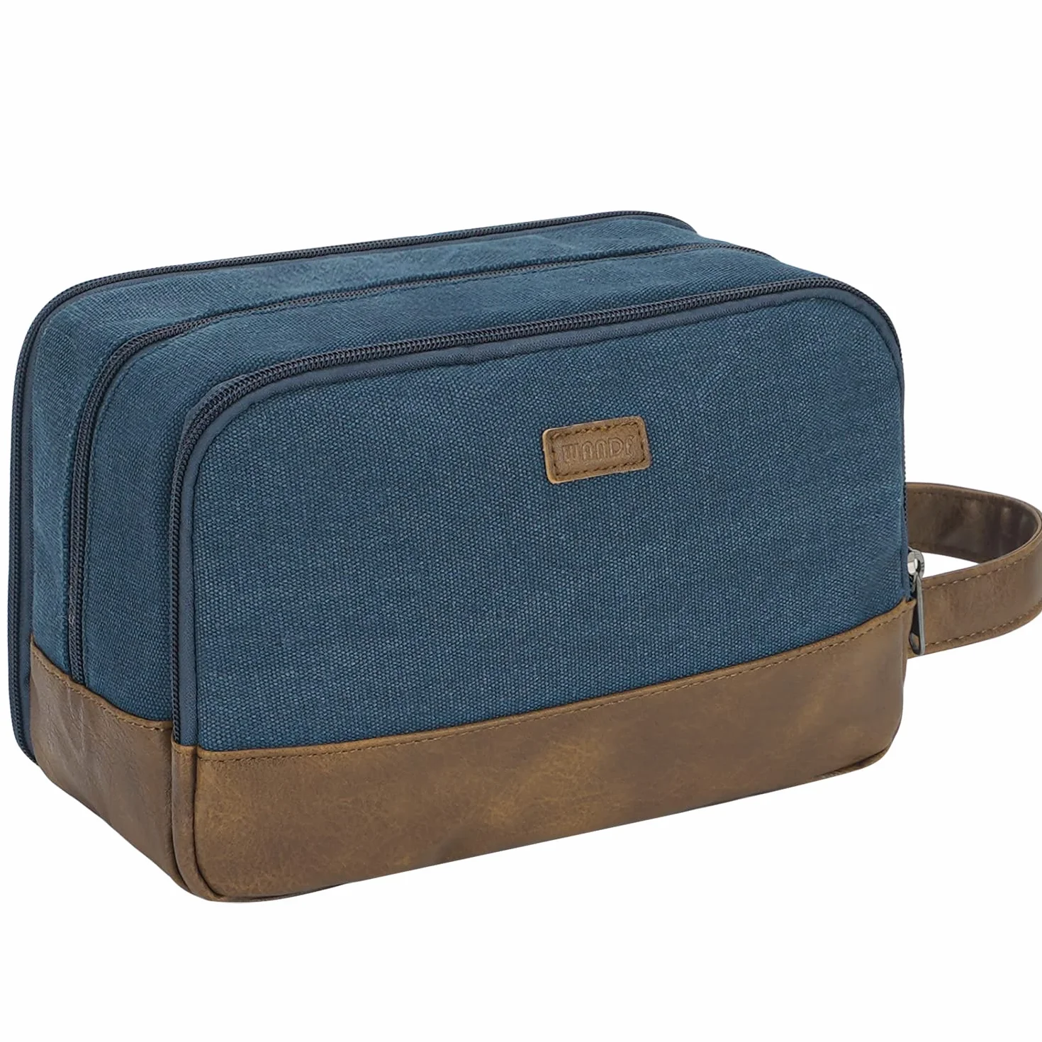 WANDF Beauty Case Uomo da Viaggio – Borsa da Toilette Impermeabile Organizer Capiente per Accessori da Barba e Igiene, con Manico Laterale (Blu)