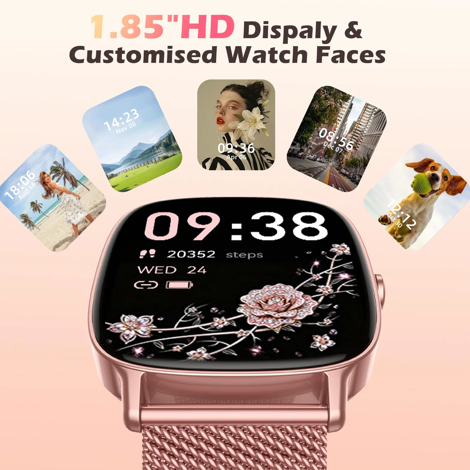 coioc Smartwatch Donna,2 Cinturini,Risposta/Effettuazione Chiamate,Schermo Ultra Nitido1.85'' HD,Fitness Tracker Frequenza Cardiaca/Sonno/SpO2,Compatibile IOS/Android,120+Modalità Sportive,IP68