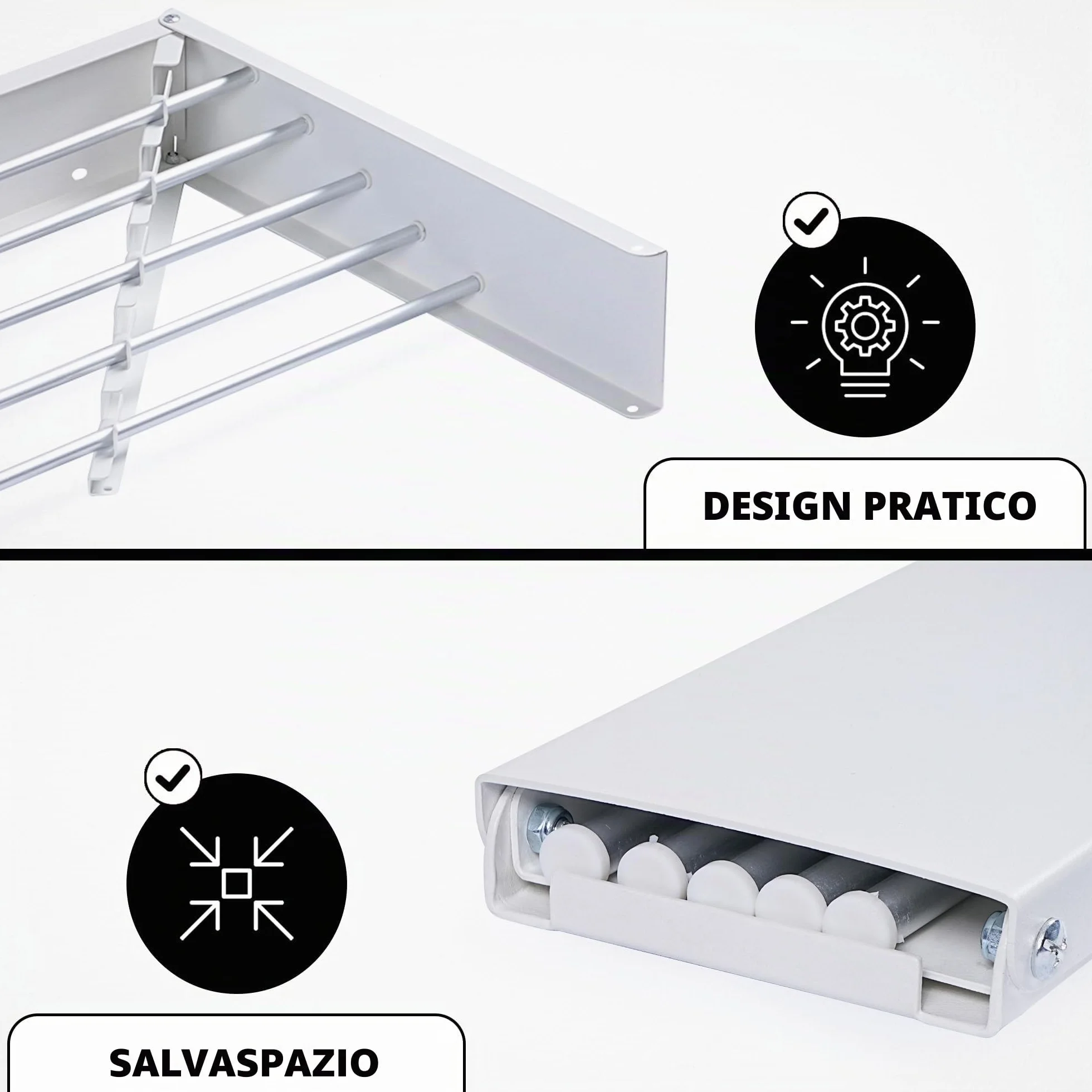 Vonia Stendibiancheria Da Parete 80 Cm Pieghevole Salvaspazio Alluminio Bianco