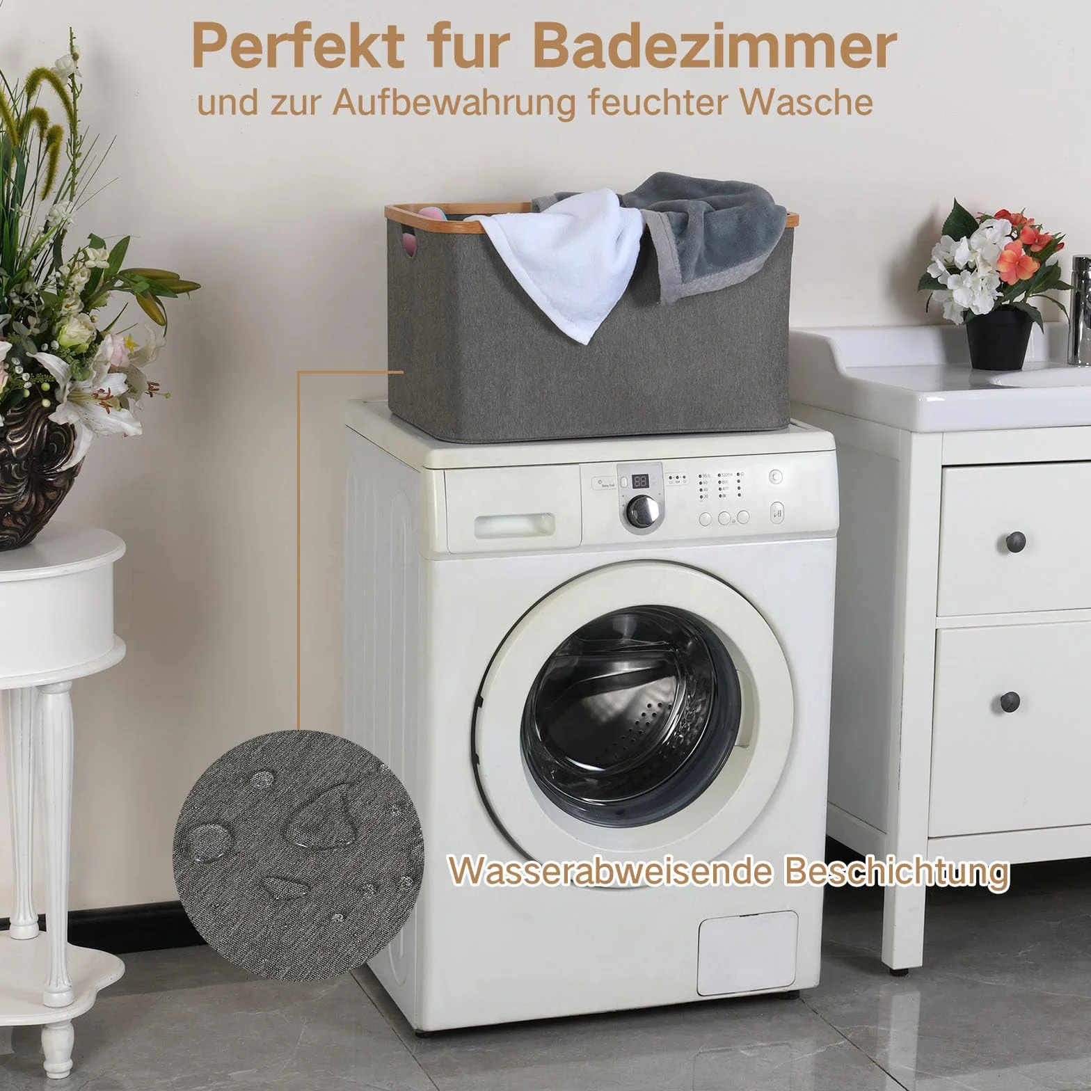 efluky Cesto Portabiancheria Pieghevole in Tessuto di Bambù 60L, Cesto Portaoggetti Versatile, Cesti Portabiancheria Sporco per Lavanderia e Camera da Letto Bagno (Grigio)