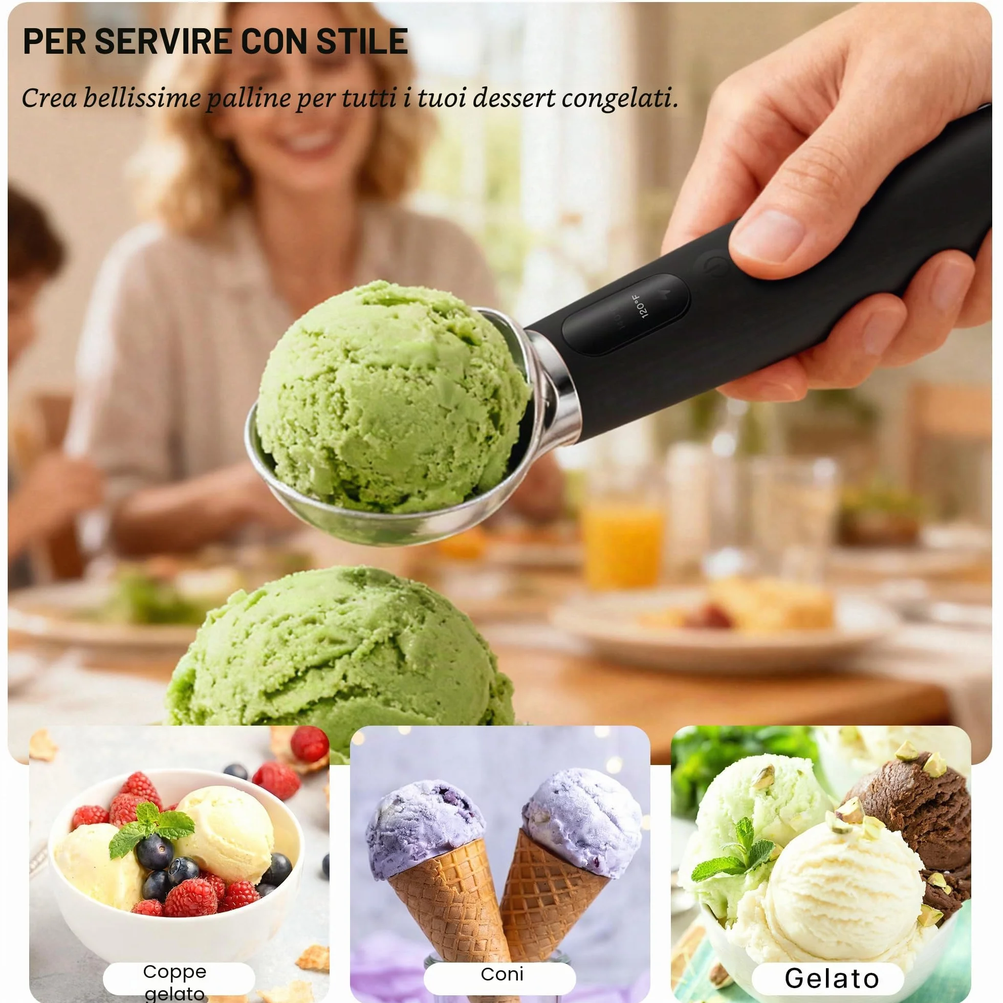 Paletta per gelato riscaldata ricaricabile 2600 mAh 3 livelli calore LED VRAIKO