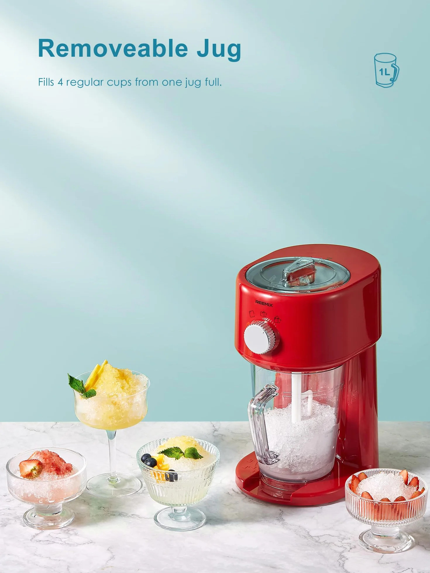 Reemix Tritaghiaccio Elettrico per Granite, 3 Modalità, Lame Acciaio Inox, Rosso