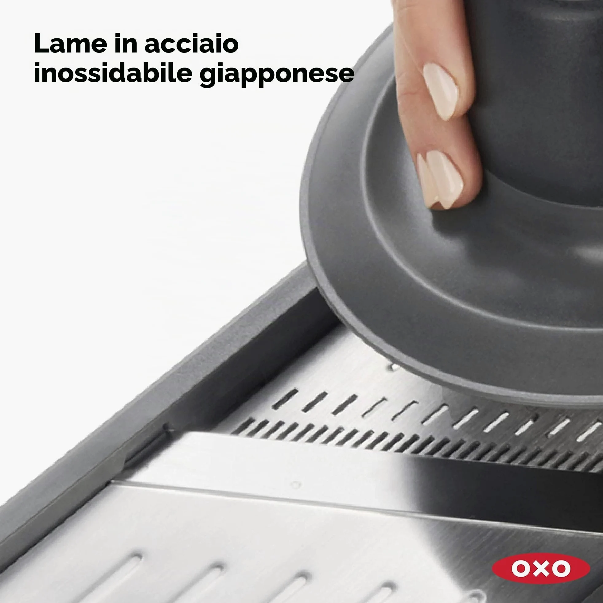 OXO Good Grips - Affettatrice professionale per frutta e verdura 2.0 con lame giapponesi in acciaio inox, colore: grigio