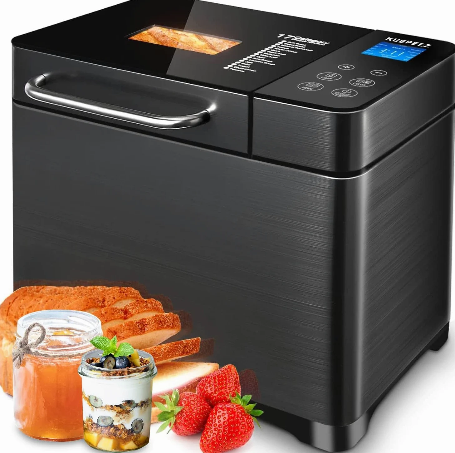 Macchina per il pane di alta qualità in acciaio inox con stampo sano in ceramica, touch screen intelligente e doppi sensori di temperatura, 17 programmi automatici, distributore automatico di